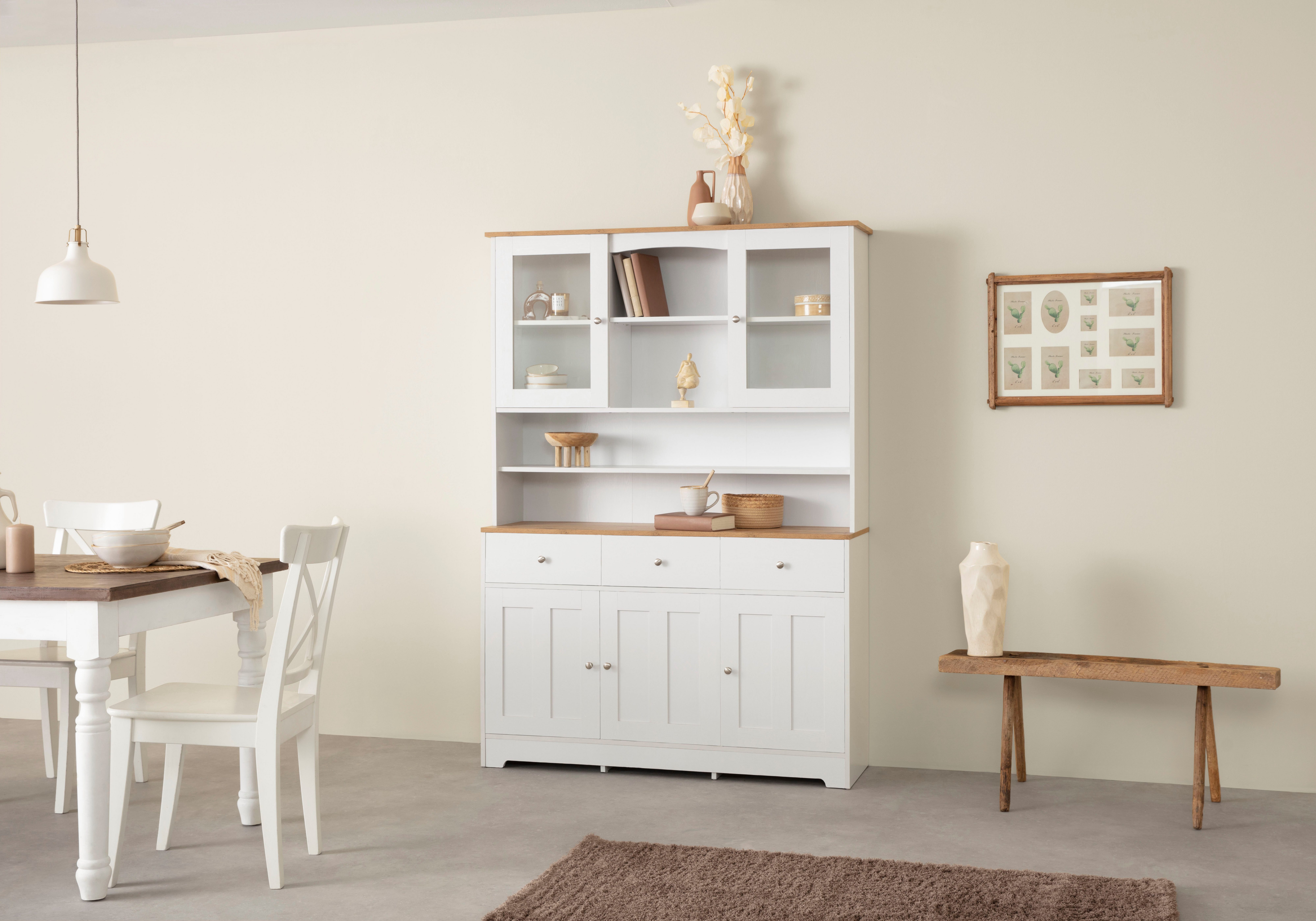 Home affaire Buffetkast Kate Breedte 128 cm, met glasdeuren en houten deuren, metalen grepen, hoogte 182 cm