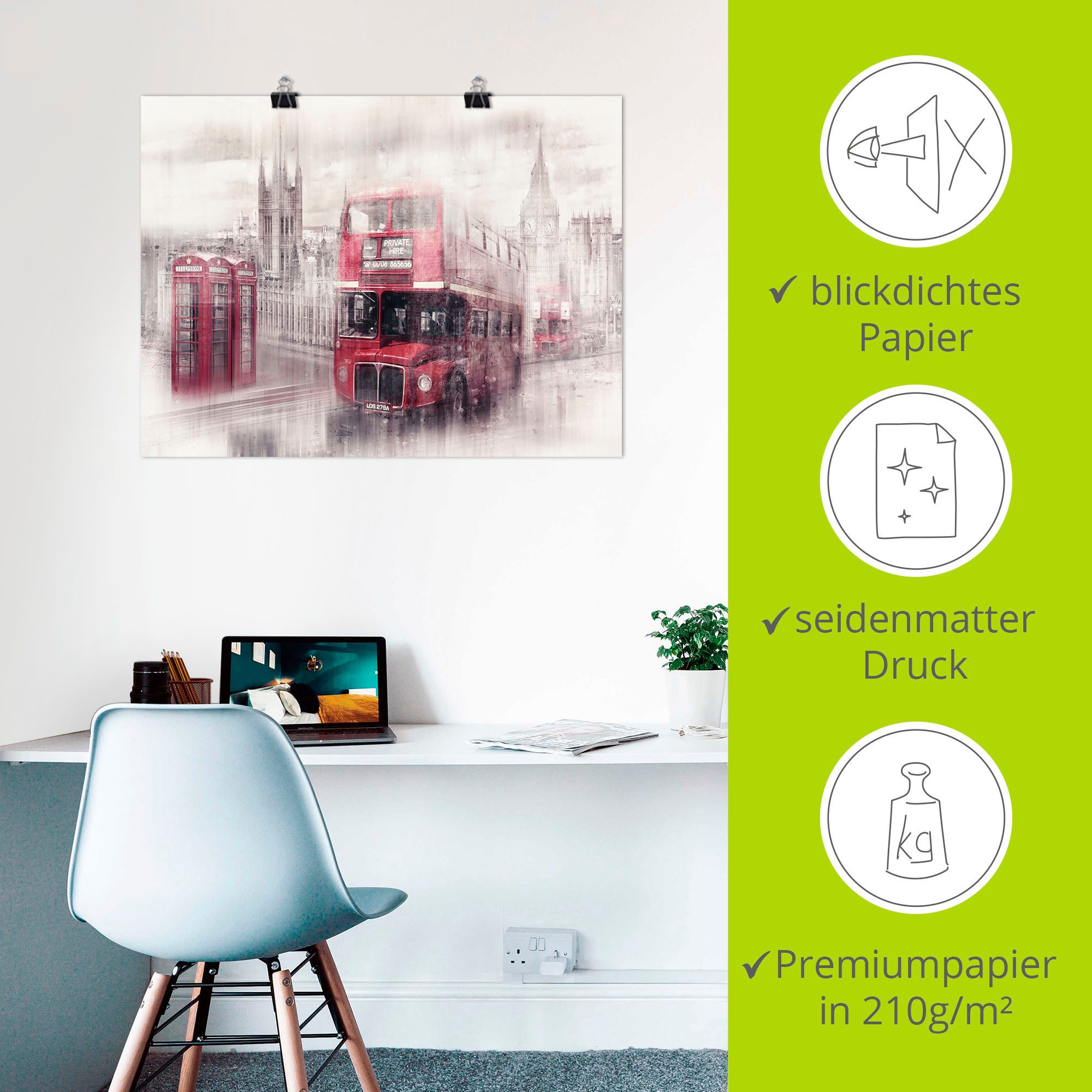 Artland Artprint Londen Westminster collage als artprint op linnen, poster in verschillende formaten maten