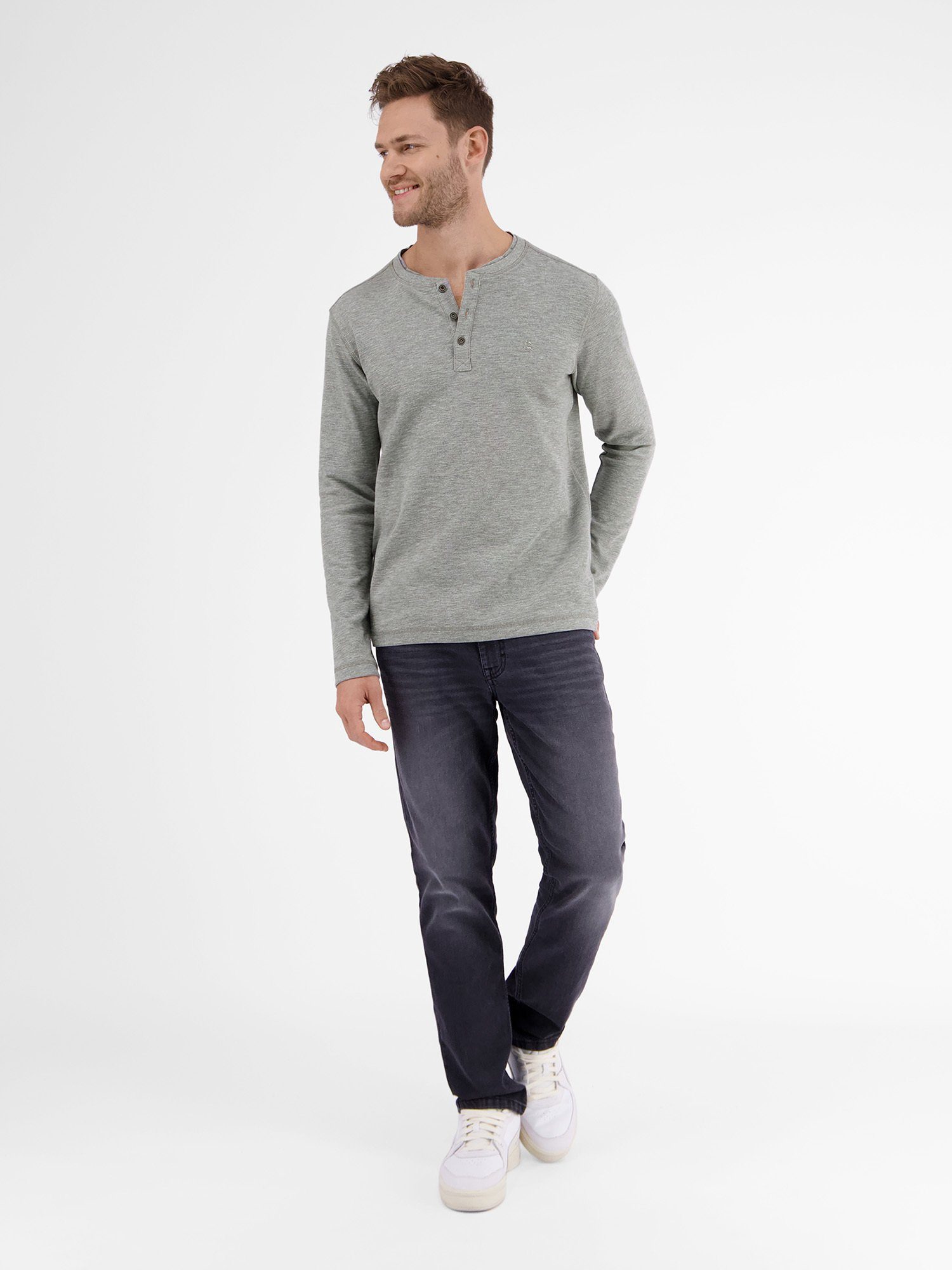 Lerros Shirt met lange mouwen LERROS serafino in structuurkwaliteit