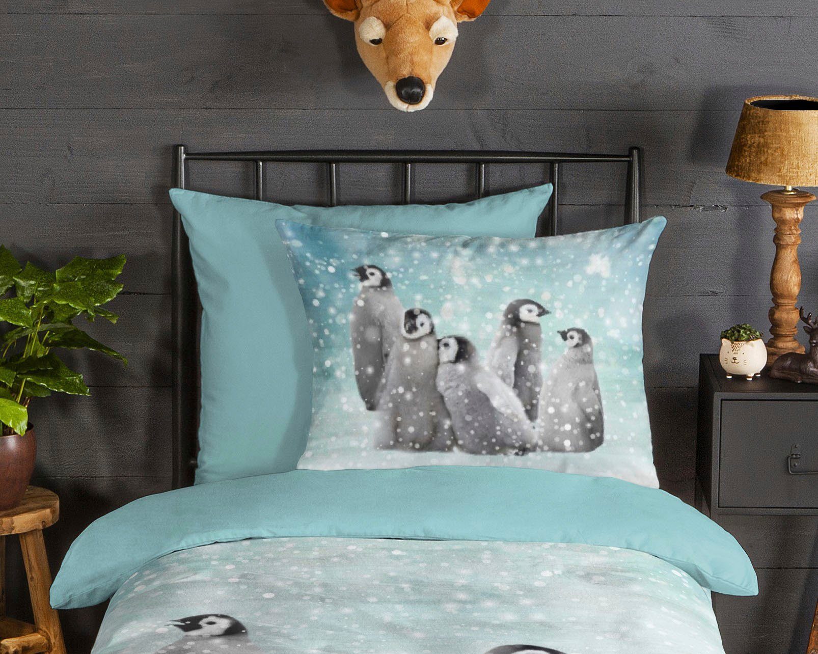 good morning Kinderovertrekset Pengu Biber, 135x200, Zacht, Warm, Rits, Omkeerbaar, Kind, Winter (2-delig)