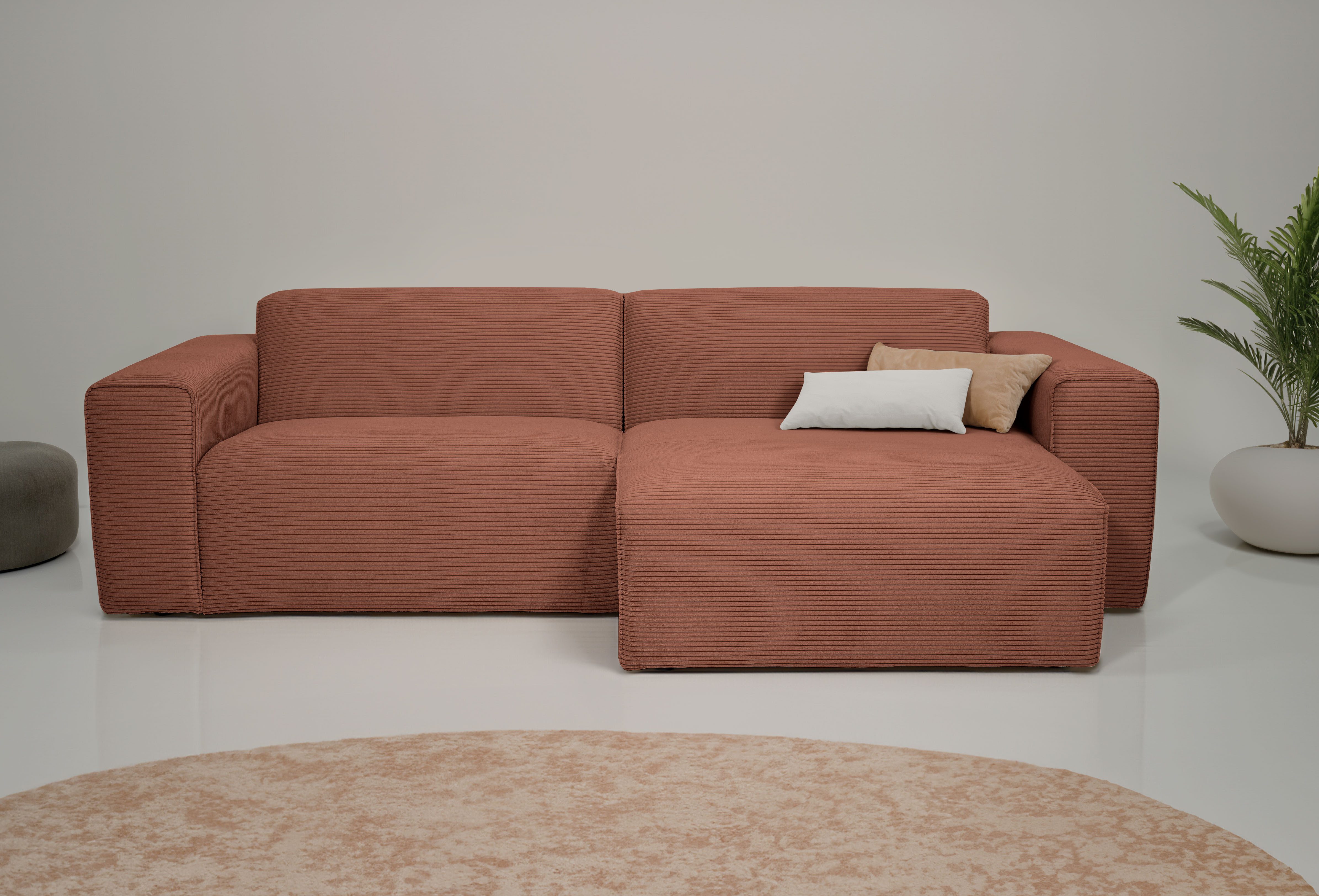 INOSIGN Hoekbank Koa, 228 cm, L-vorm, modulair bankstel, webstof, cord roze, hoekbanken, Recamiere rechts