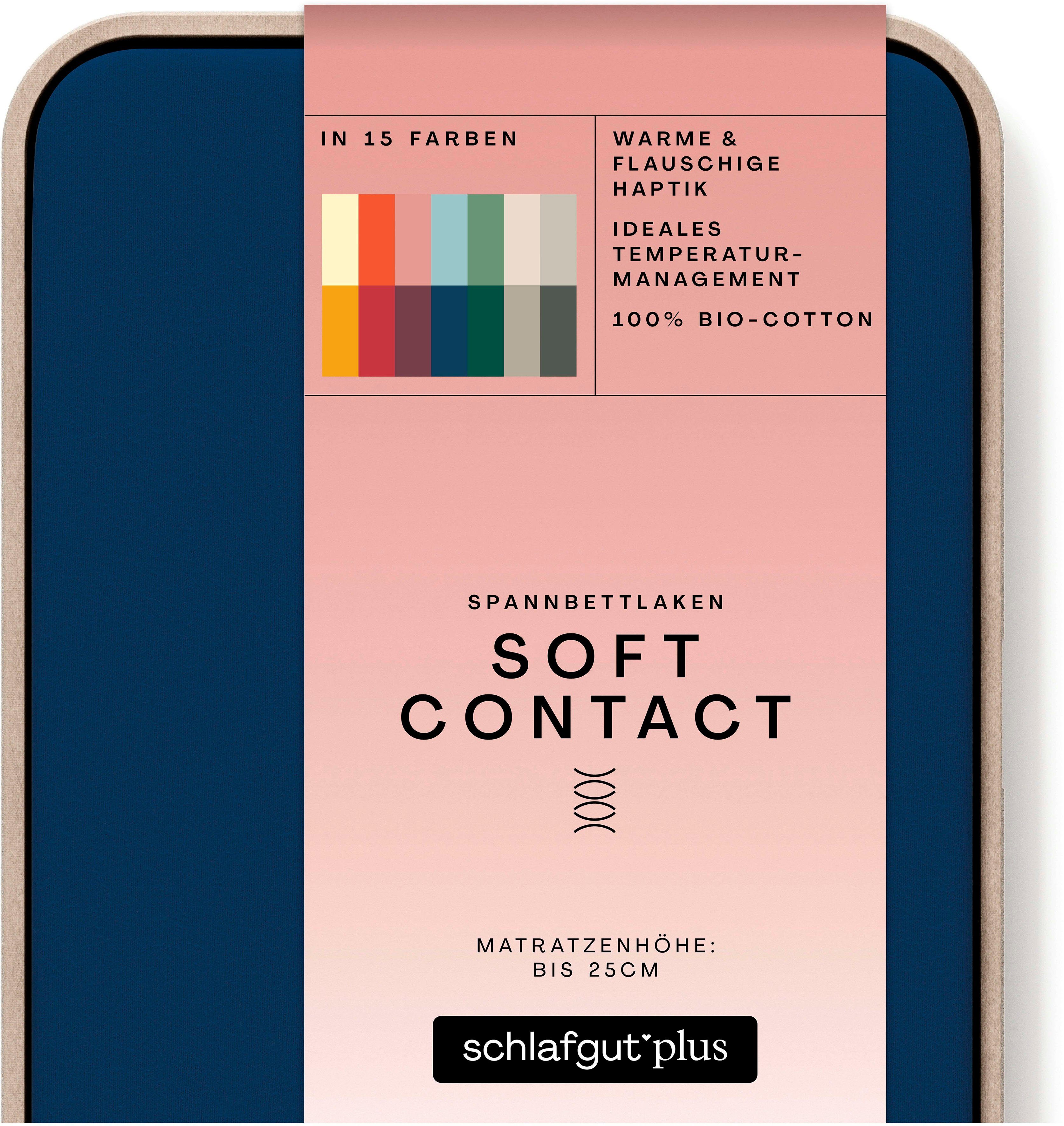 Schlafgut Hoeslaken Soft Contact 100% bio katoen (1 stuk) hoeslakens maat 140-160 cm x 200 cm blauw