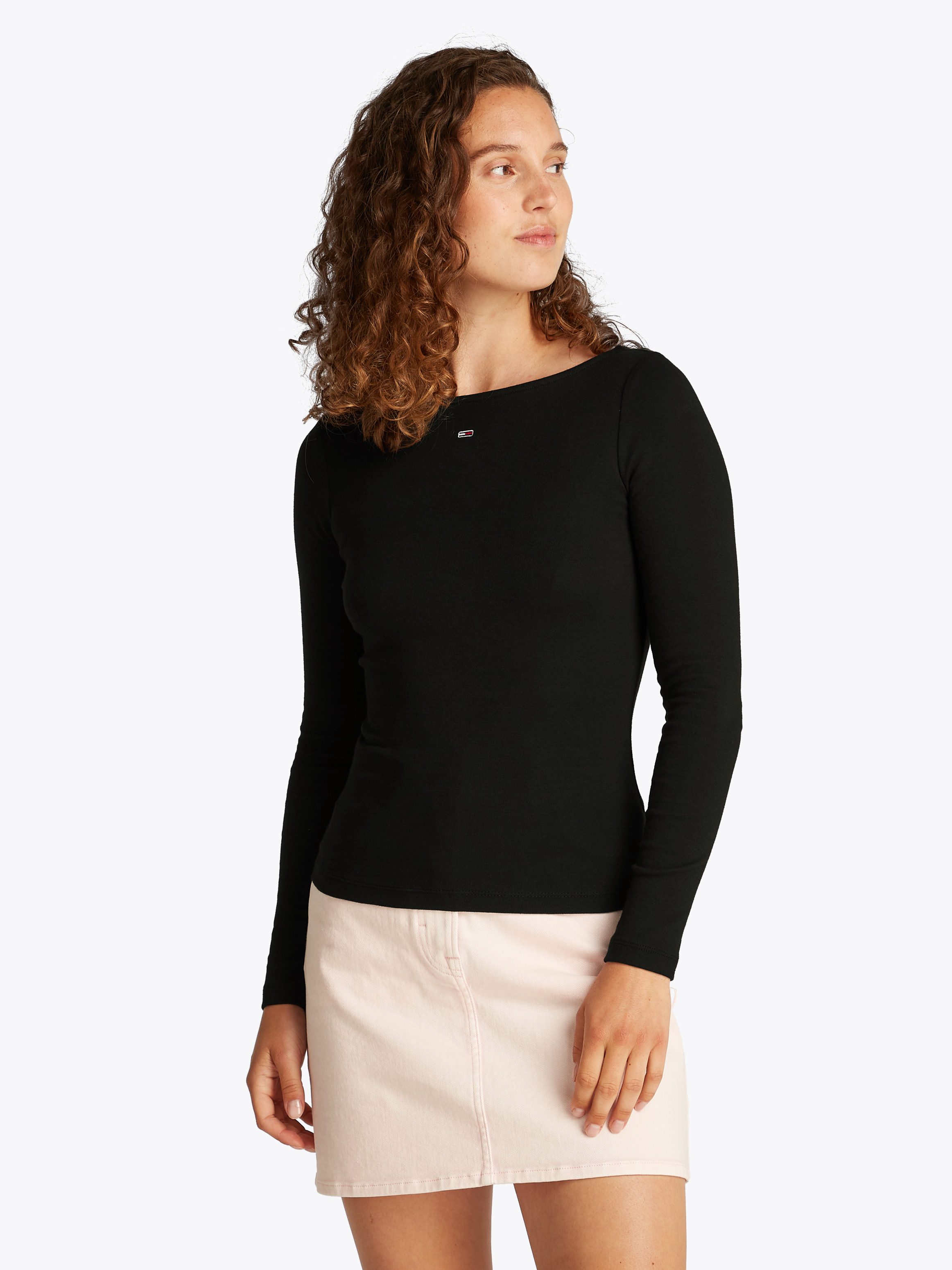 TOMMY JEANS Shirt met lange mouwen TJW BOAT NECK TOP LS dames longsleeves maat S (36) zwart