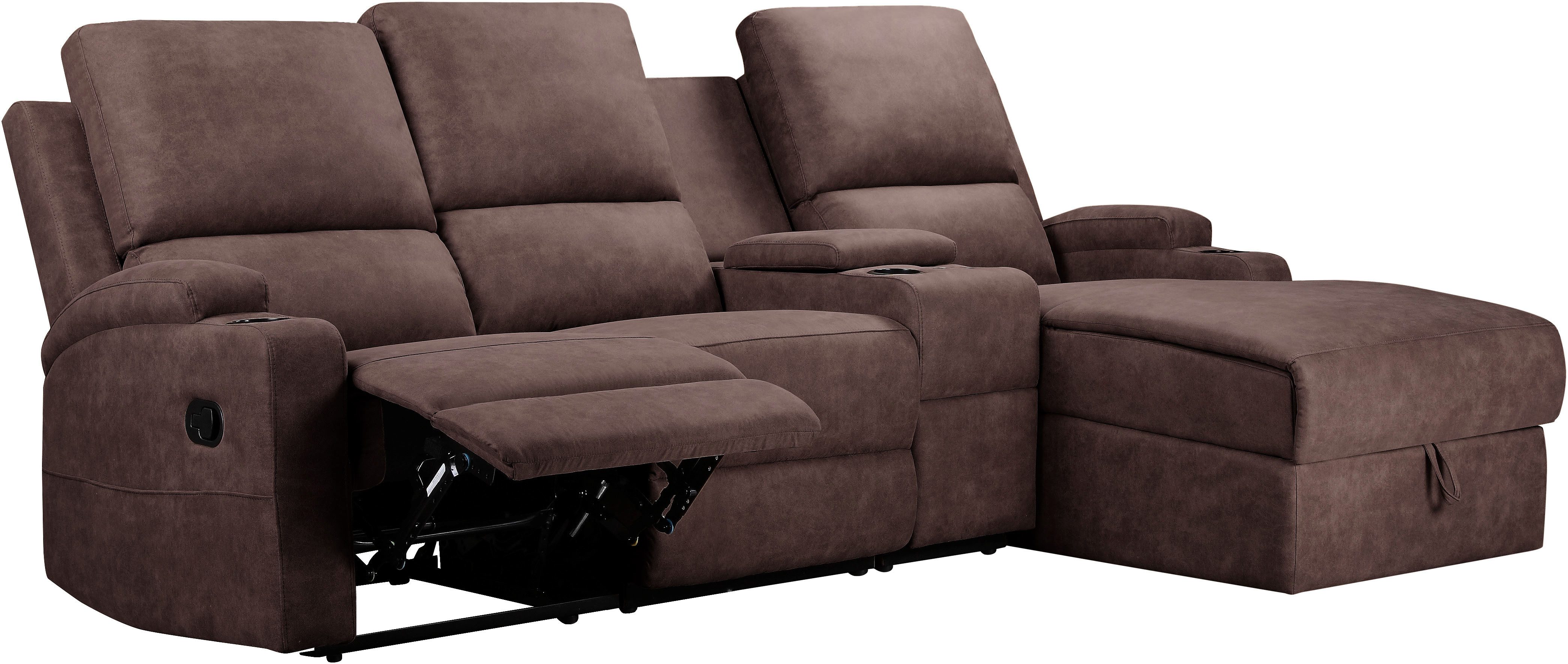 Home affaire Hoekbank Napori multimediabank, 3 bioscoopstoelen XXL, L-model, Bioscoopbank met relaxfunctie, bekerhouder, opbergvak en opbergbox