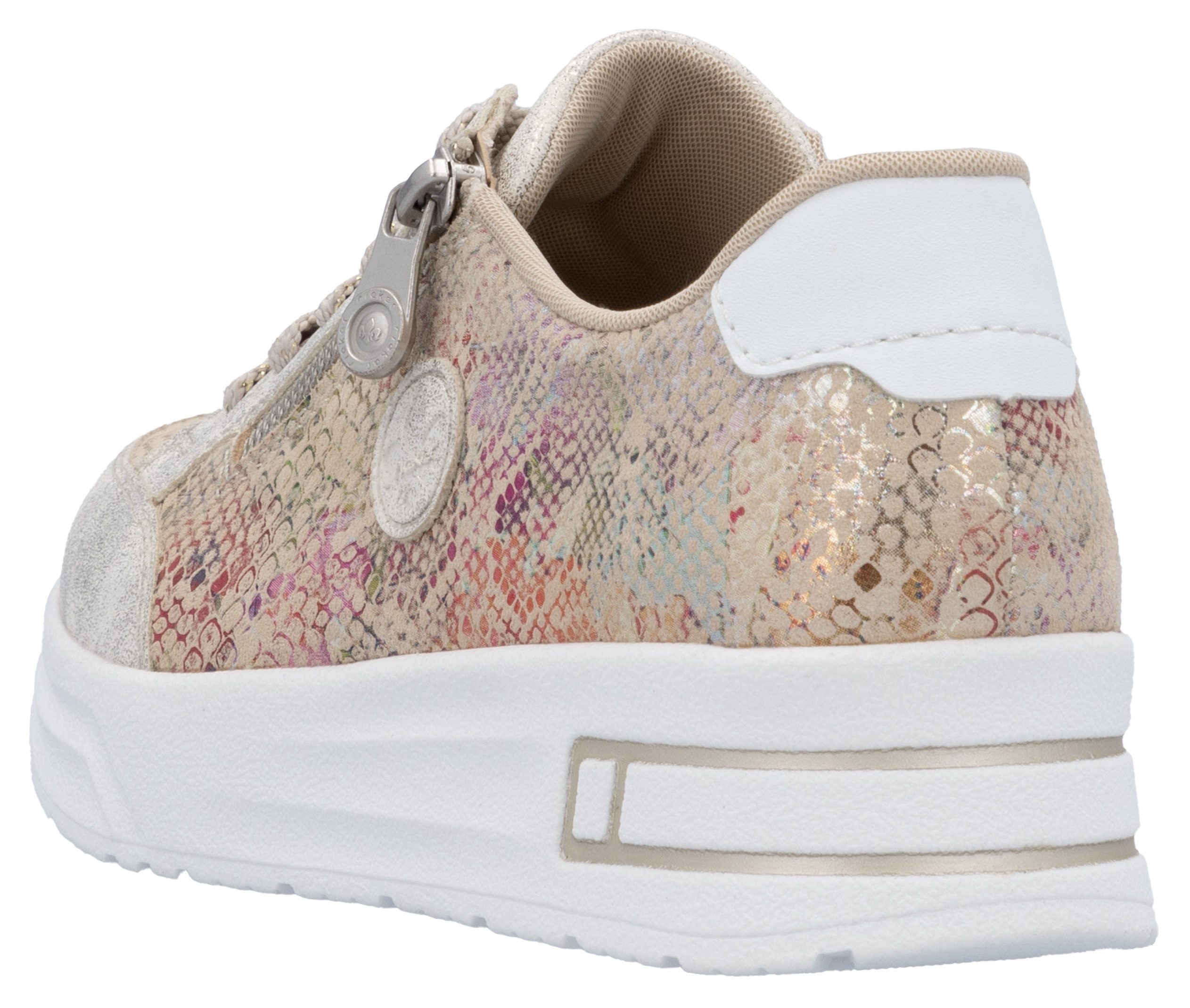Rieker Plateausneakers , vrijetijdsschoen, veterschoen, lage schoen met subtiele goudkleurige glans