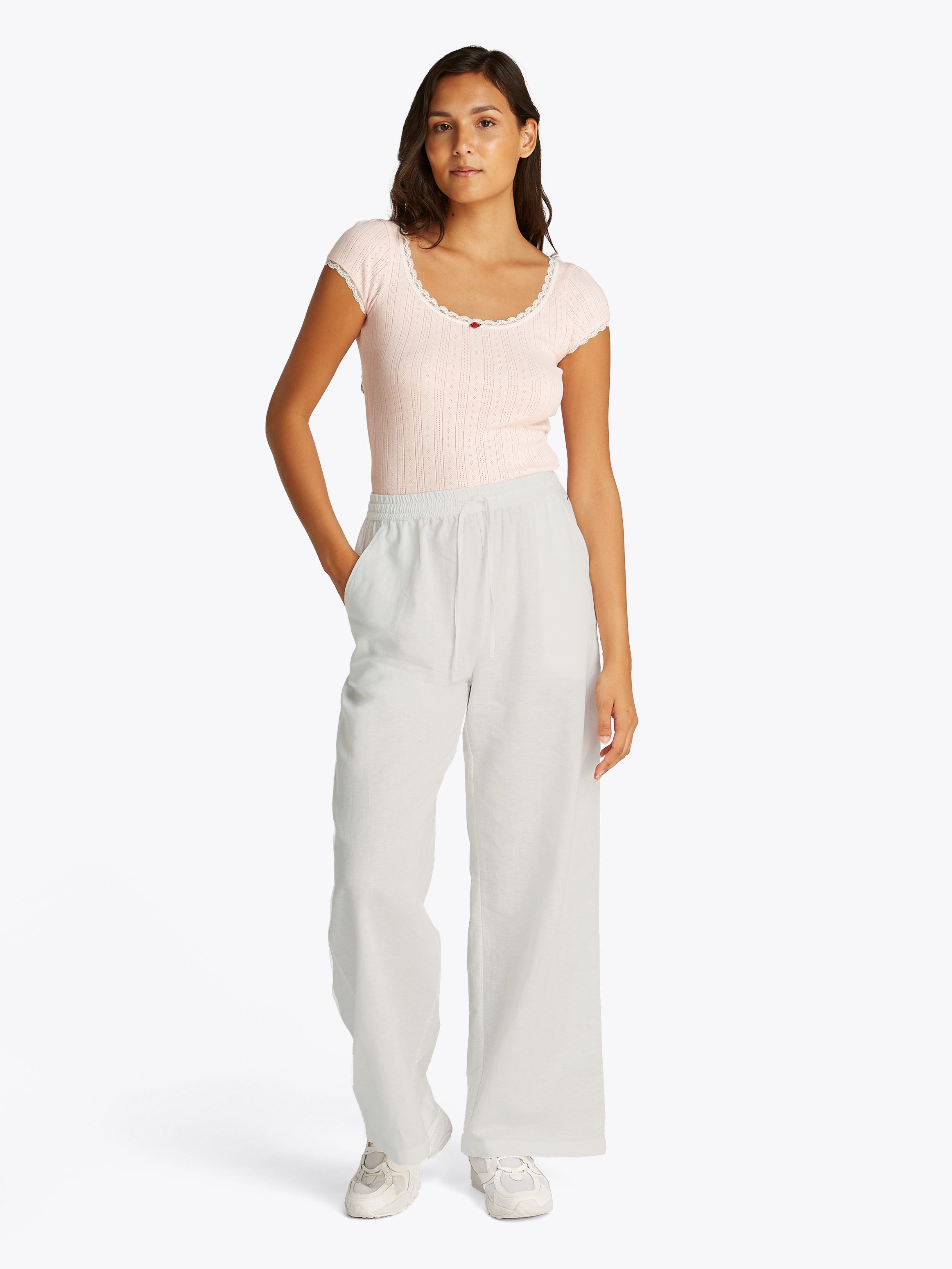 TOMMY JEANS Geweven broek TJW LINEN PANT met geborduurd logo