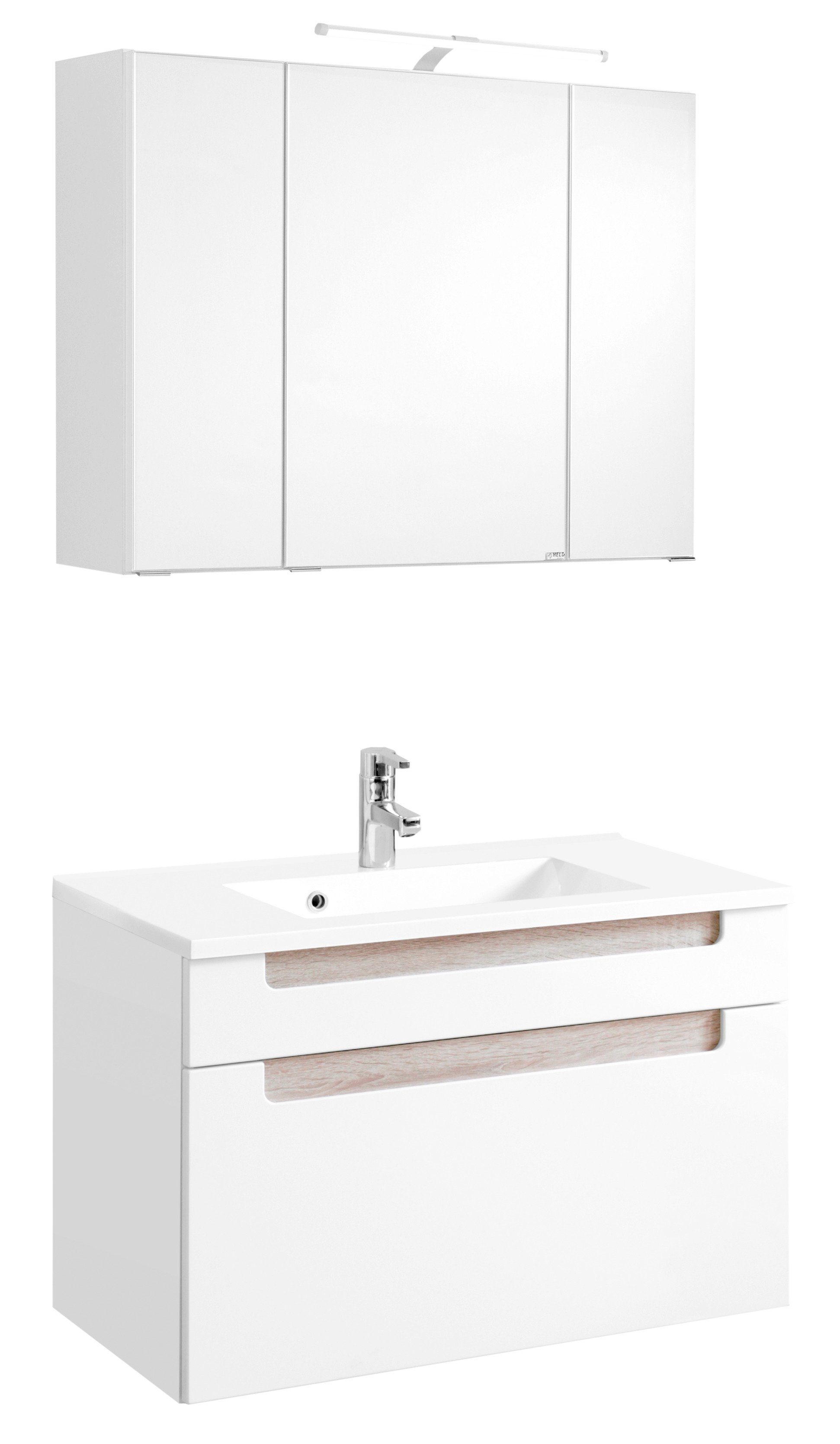 welltime Badkamerserie Siena Breedte 80 cm, wastafelonderkast met mineraalmarmeren wasbak (2-delig) badmeubelsets beige
