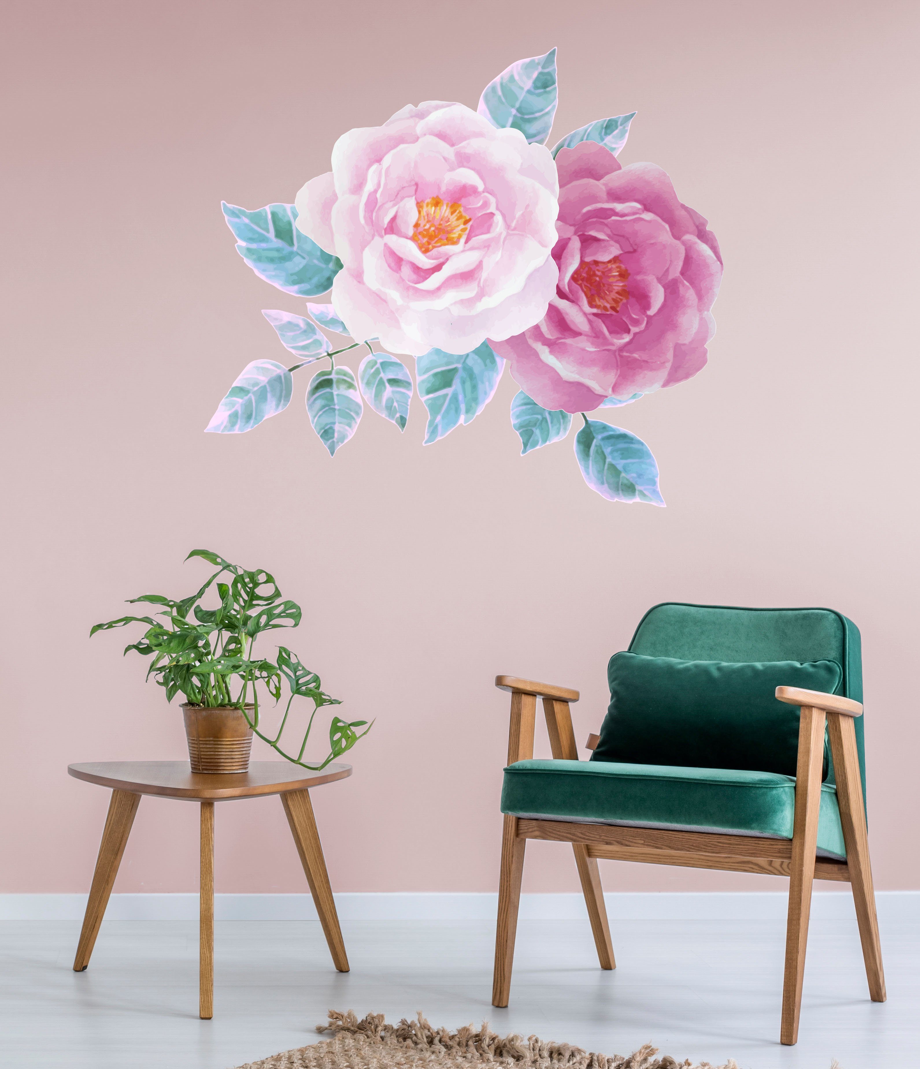 queence Wandfolie Lina Muurdecoratie, sticker, roze, bloem, bloei, zelfklevend, pastelkleuren (1 stuk)