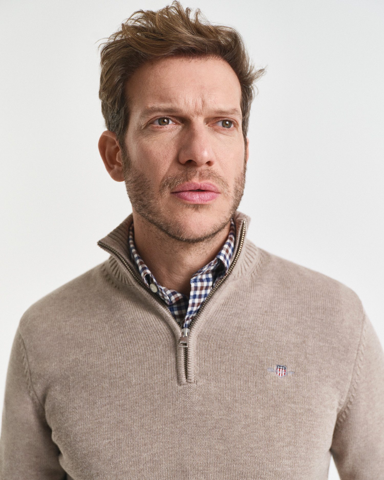 Gant Schipperstrui CASUAL COTTON HALFZIP met geborduurd grafisch logo op de borst