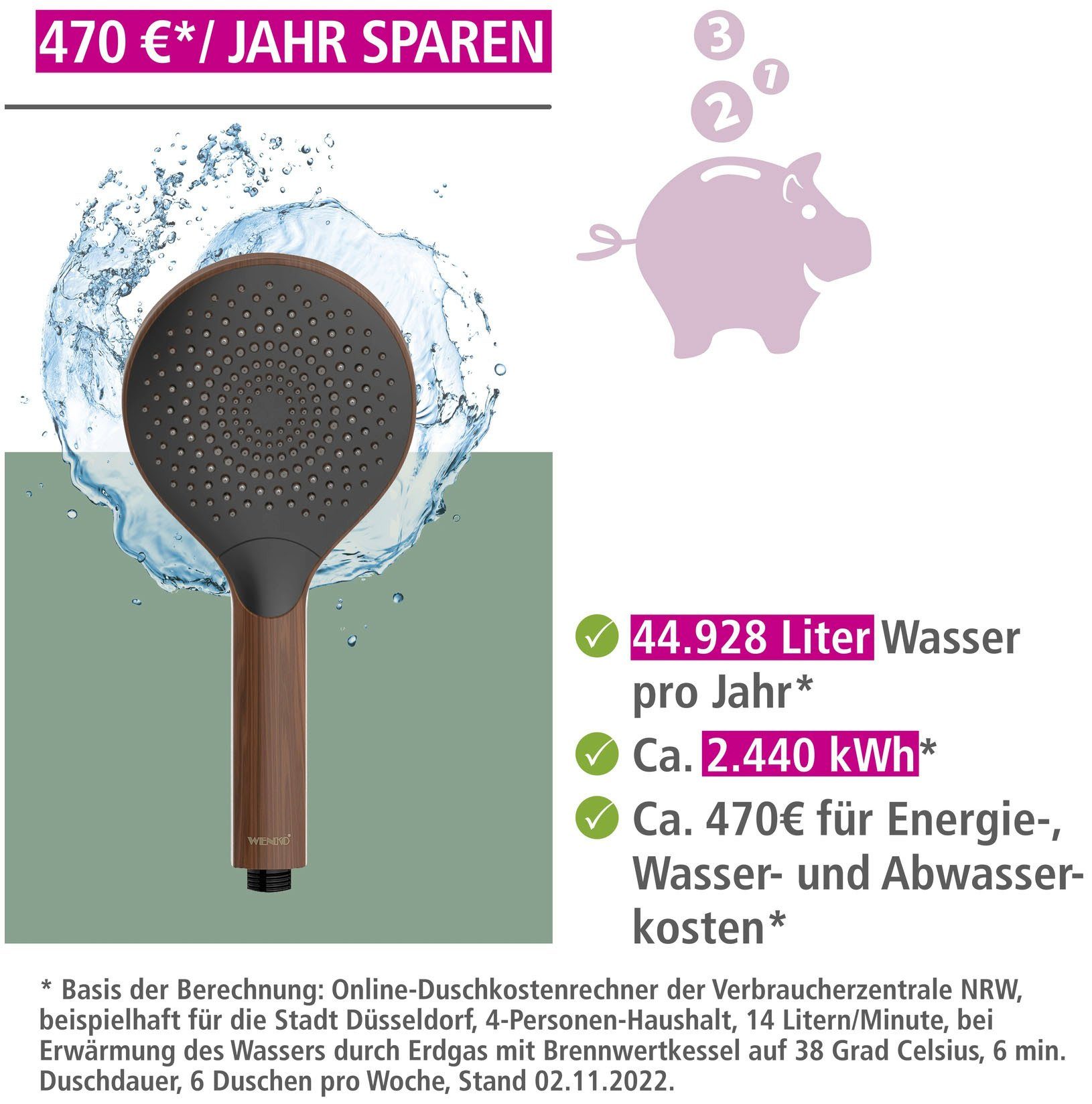 WENKO Handsproeier Watersaving Hout, Ø 12 cm (1-delig)