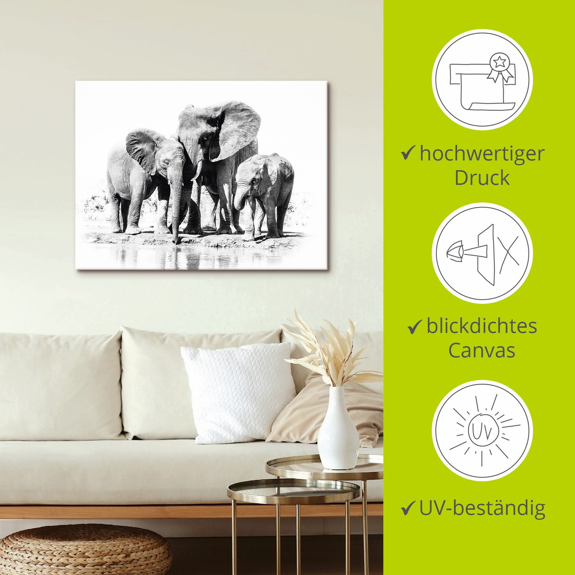 Artland Artprint Olifantenmoeder met kinderen als artprint van aluminium, artprint voor buiten, artprint op linnen, poster in verschillende maten. maten