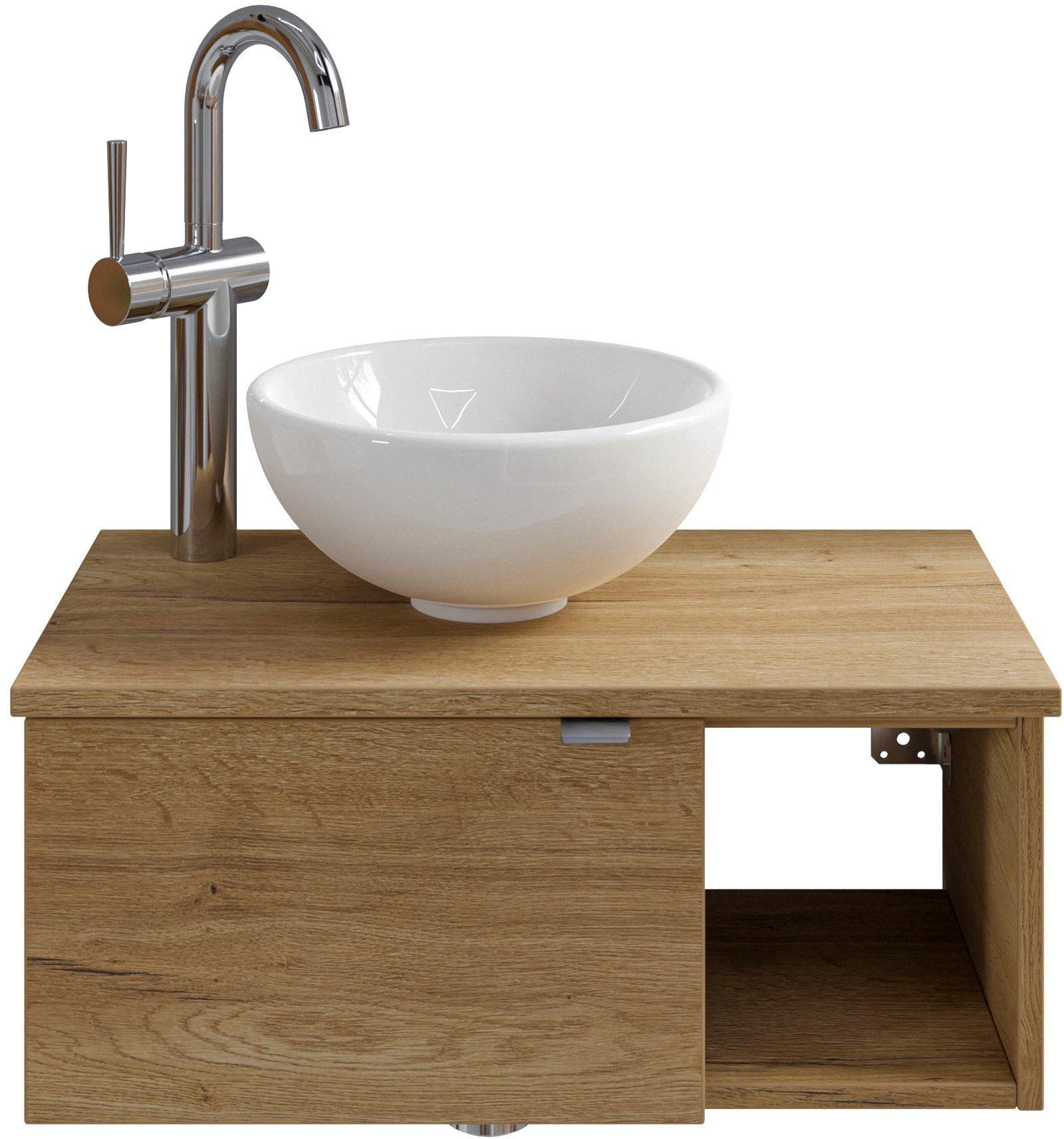Saphir Wastafelonderkast Serie 6915 wastafel met onderkast voor gastenbadkamer, tweede toilet (3-delig) wastafelmeubels bruin