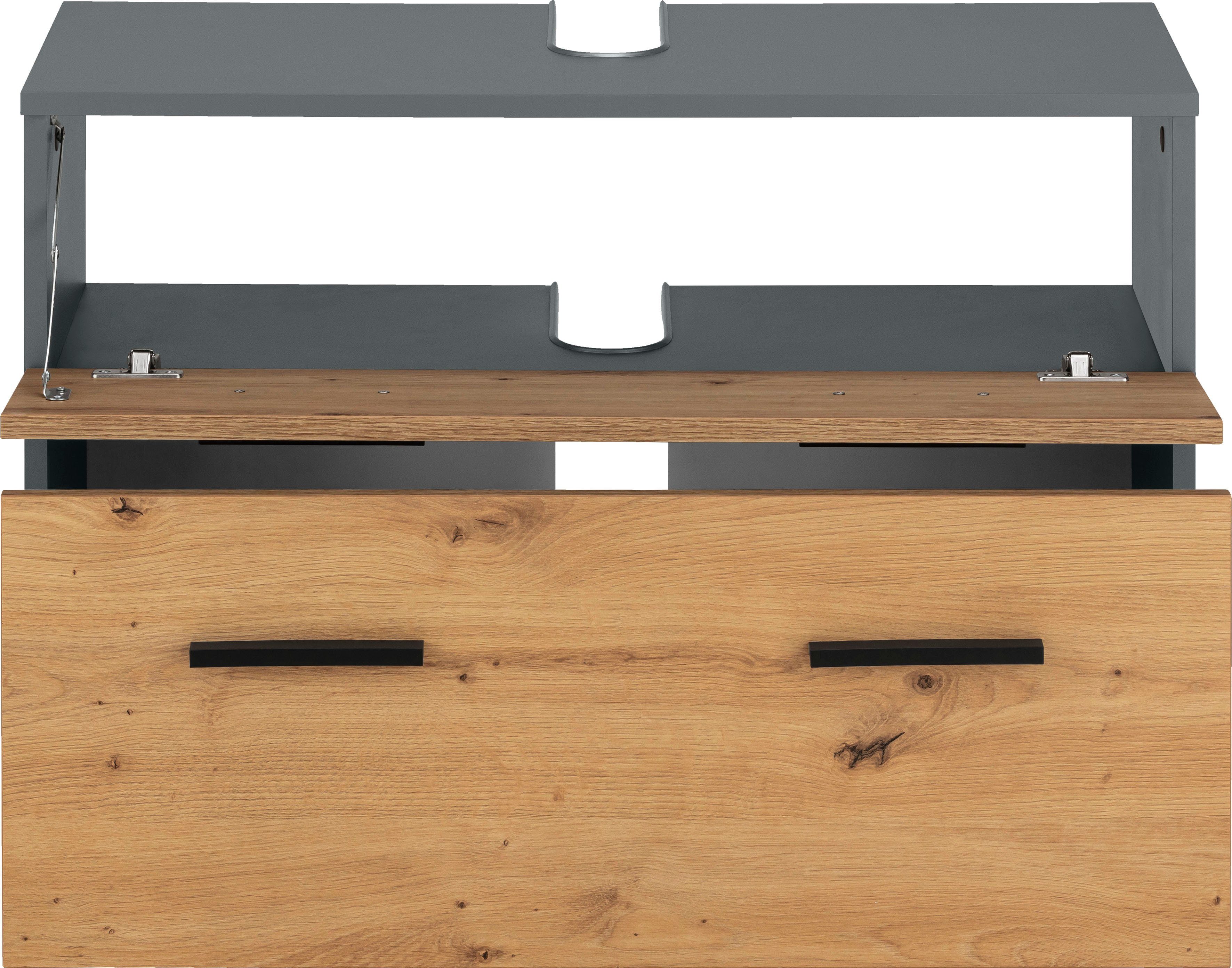 INOSIGN Wastafelonderkast Skara met klep en lade, zwarte grepen, breedte 80 cm, hoogte 55 cm