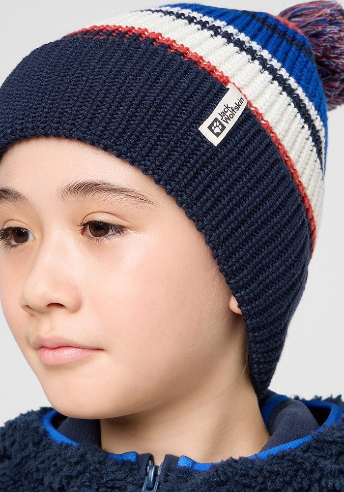 Jack Wolfskin Pompom Beanie Kids Tricotmuts Kinderen One Size blue night blue