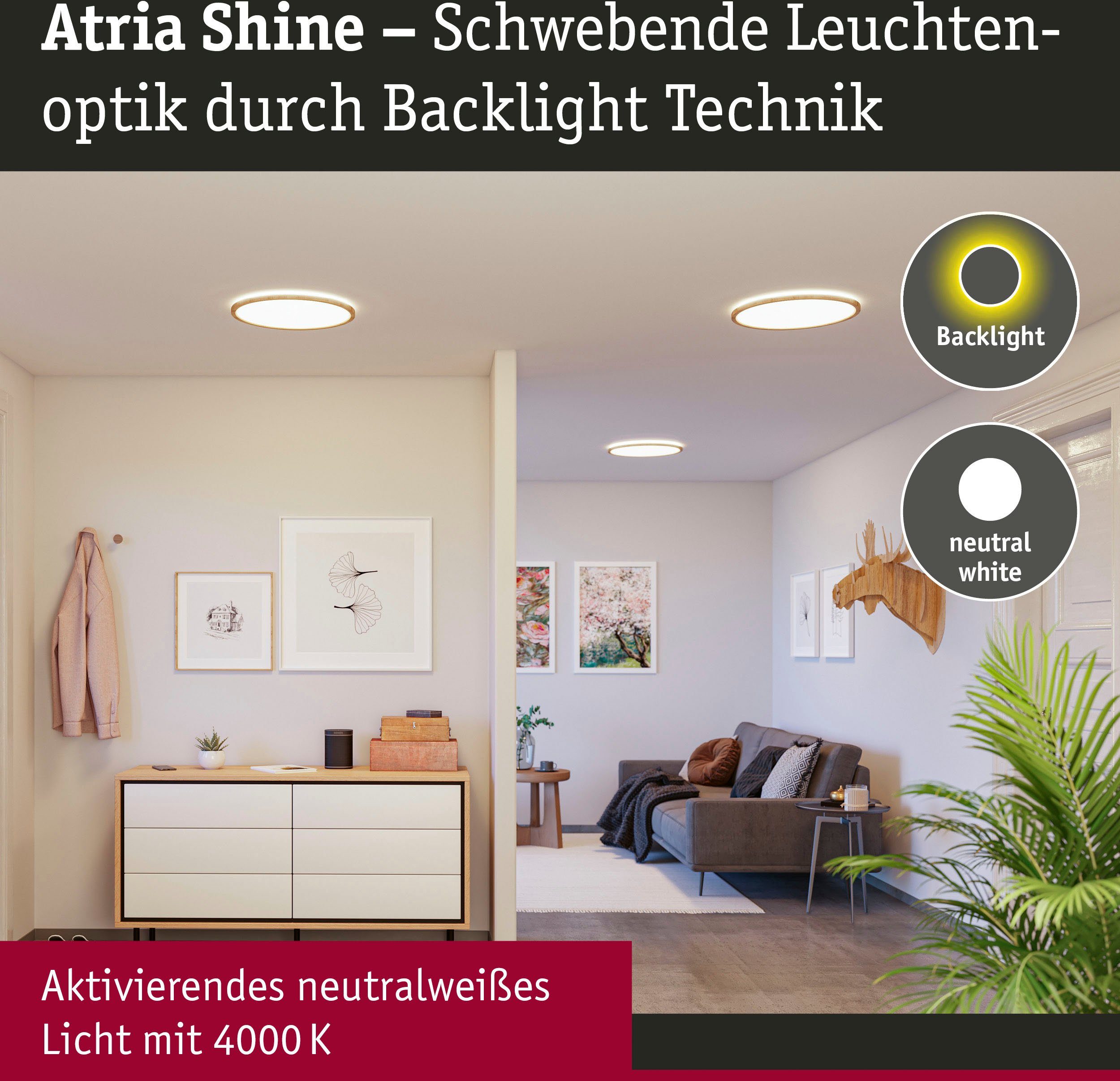 Paulmann Led-paneel Atria Shine 11,2W 4000K 190mm eik kunststof IP44