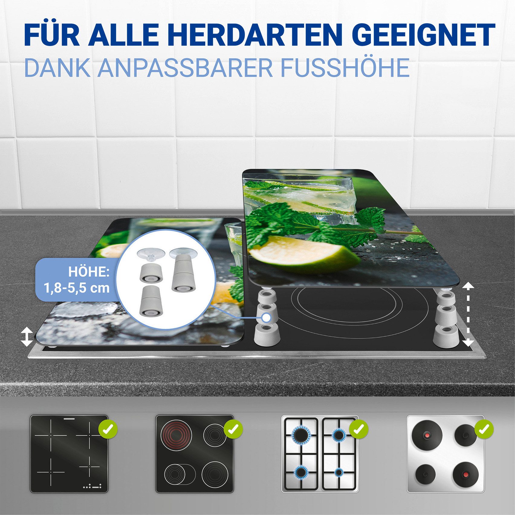 WENKO Kookplaatdeksel Universeel model Mojito Kookplaatafdekking voor alle soorten kookplaten, krasvast, met antislipvoetjes (set, 2-delig)