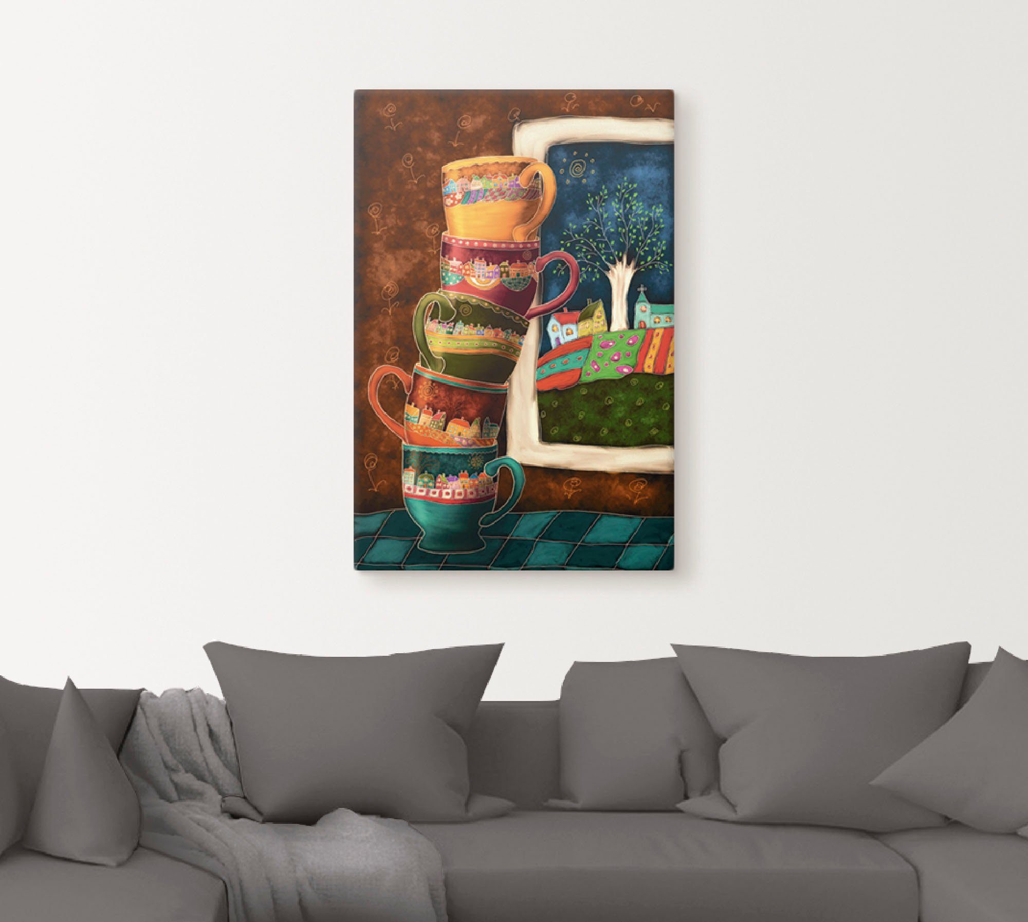 Artland Artprint Vrolijke koffiekopjes als artprint van aluminium, artprint voor buiten, artprint op linnen, poster, muursticker