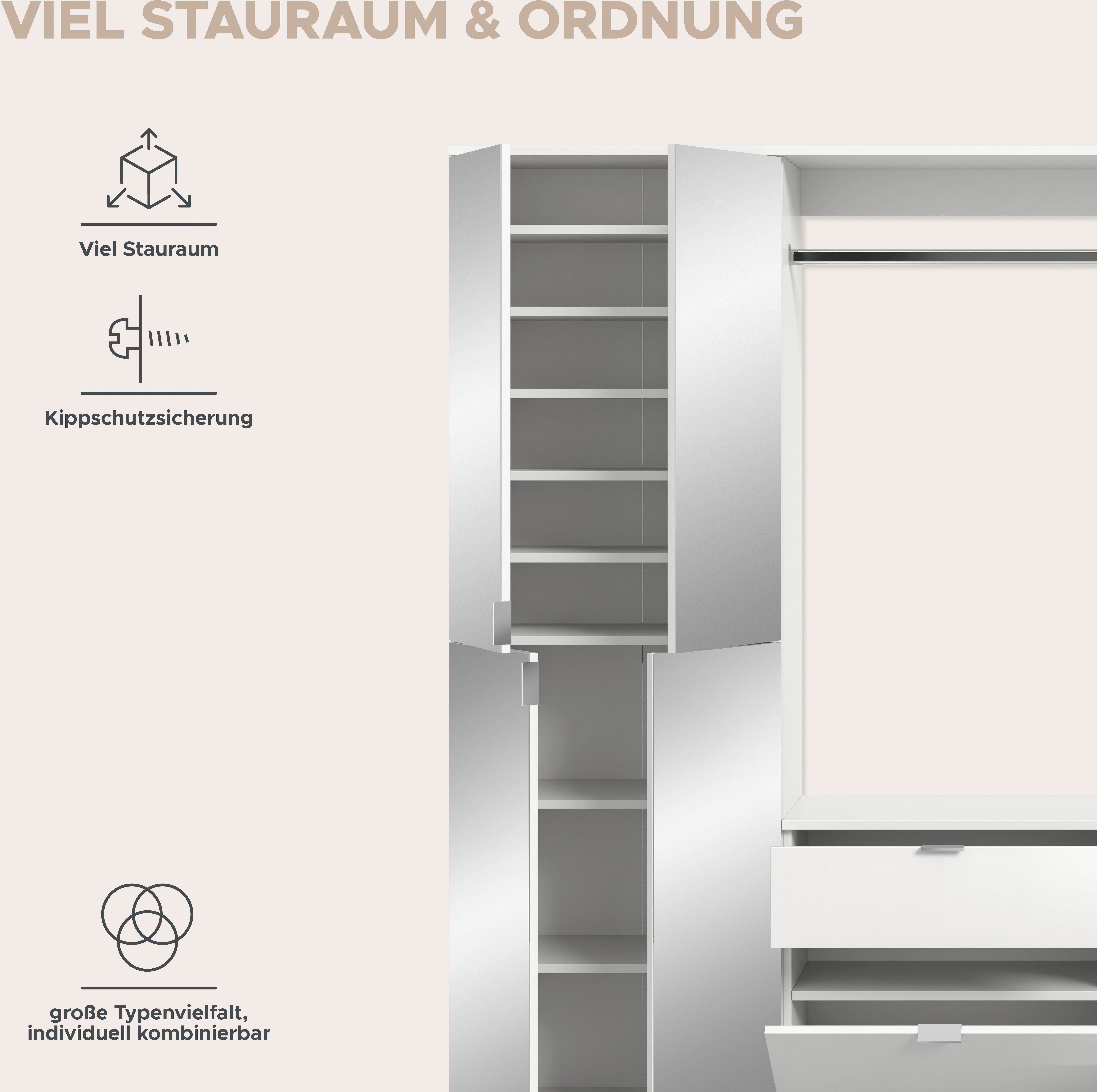 INOSIGN Halmeubelset Trondheim, Breedte 243 cm, 5-delig, bestaande uit: 2x garderobekast, 1 commode, 1 kledingstang, 1 legplank (set, 4-delig)