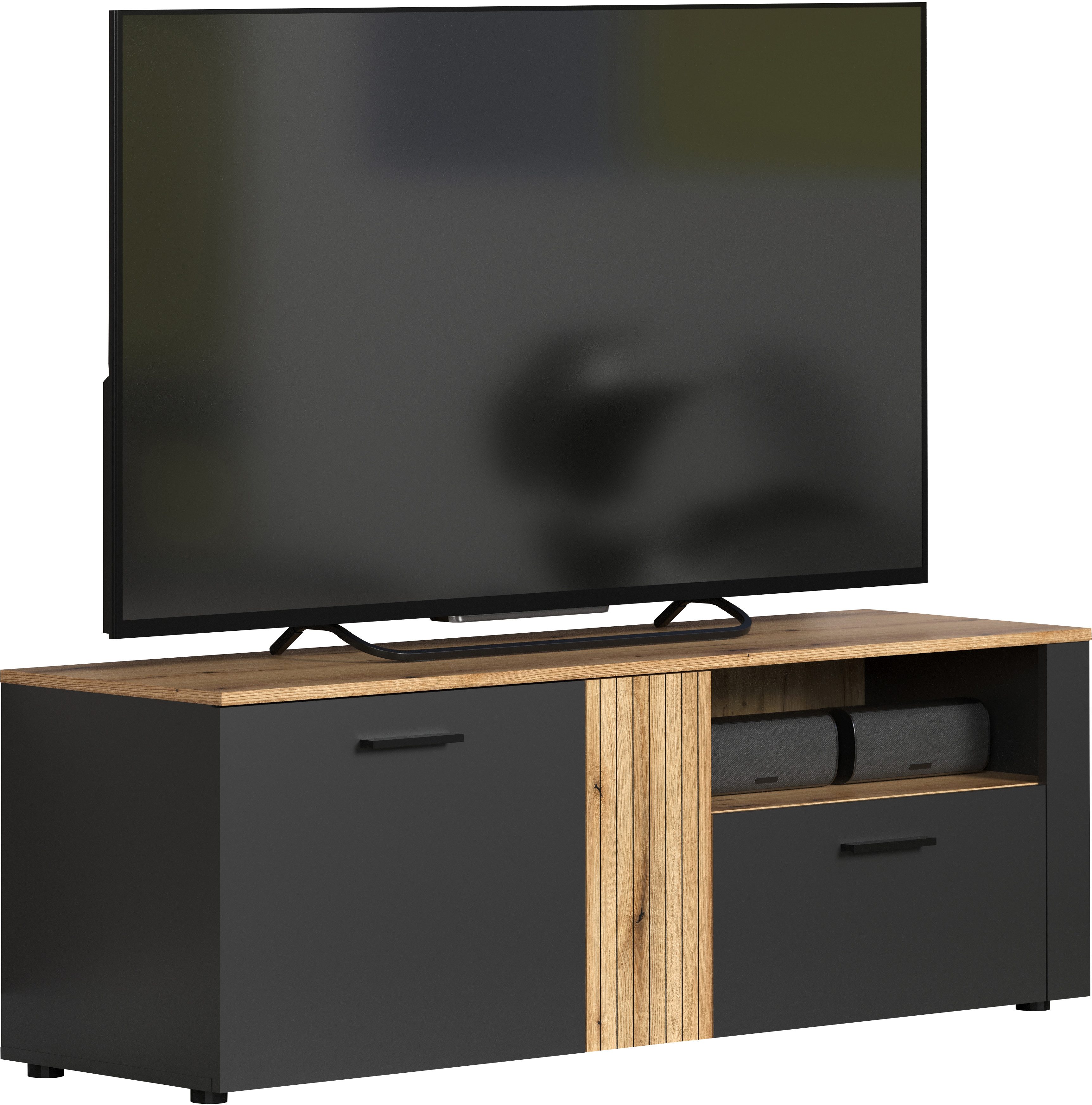 INOSIGN Tv-meubel Estepona TV-lowboard met ribbeloptiek - deuren links of rechts monteerbaar (1 stuk)