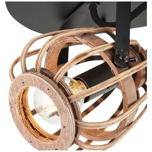 Brilliant Leuchten Plafondspot Nikka 2-vlamig, 20 cm hoogte, 36 cm breedte, e14, metaal/rattan, zwart/natuur (1 stuk)