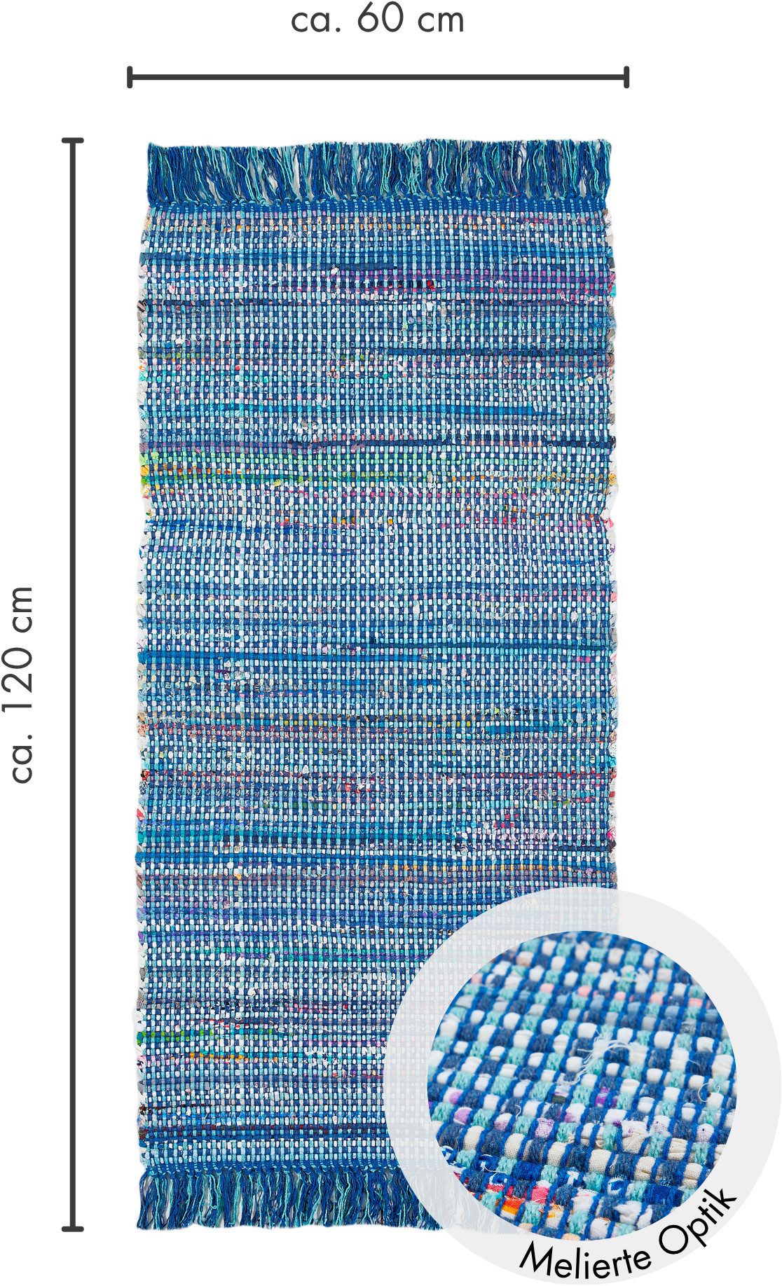 Andiamo Vloerkleed Frida Handgeweven vloerkleed, Fleckerl, puur katoen, met de hand geweven, met franje