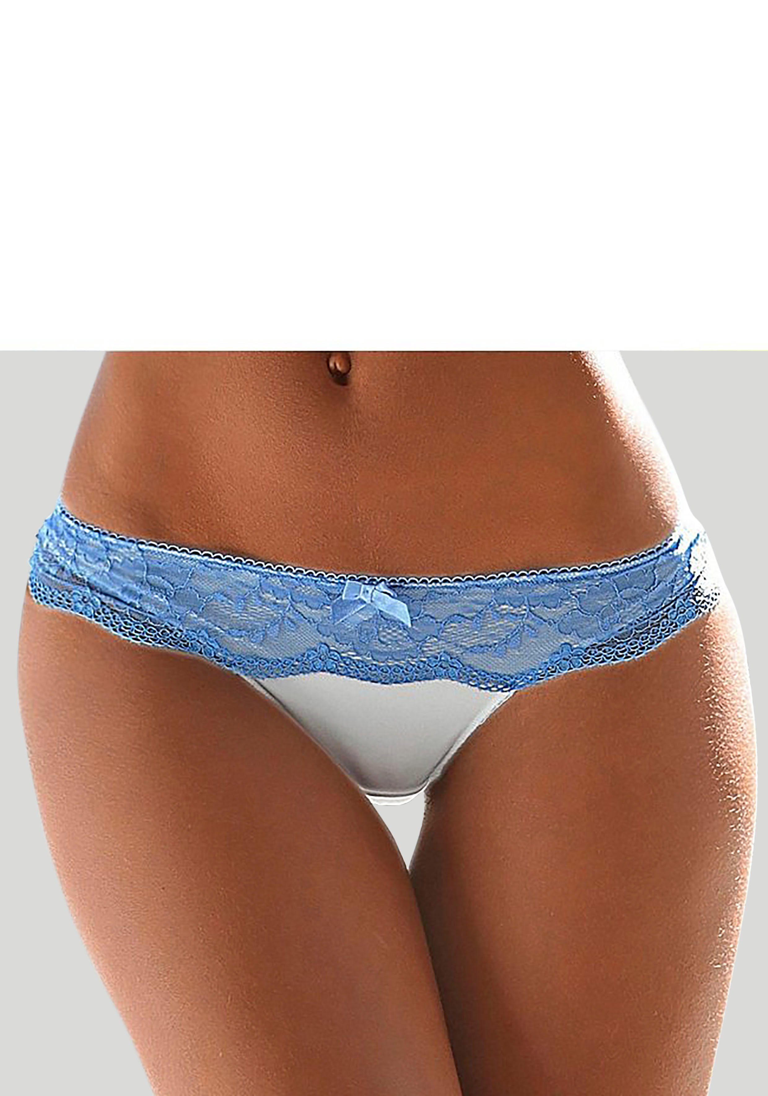 Lascana String met een brede band van gebloemde kant, dessous dames strings maat 44/46 beige