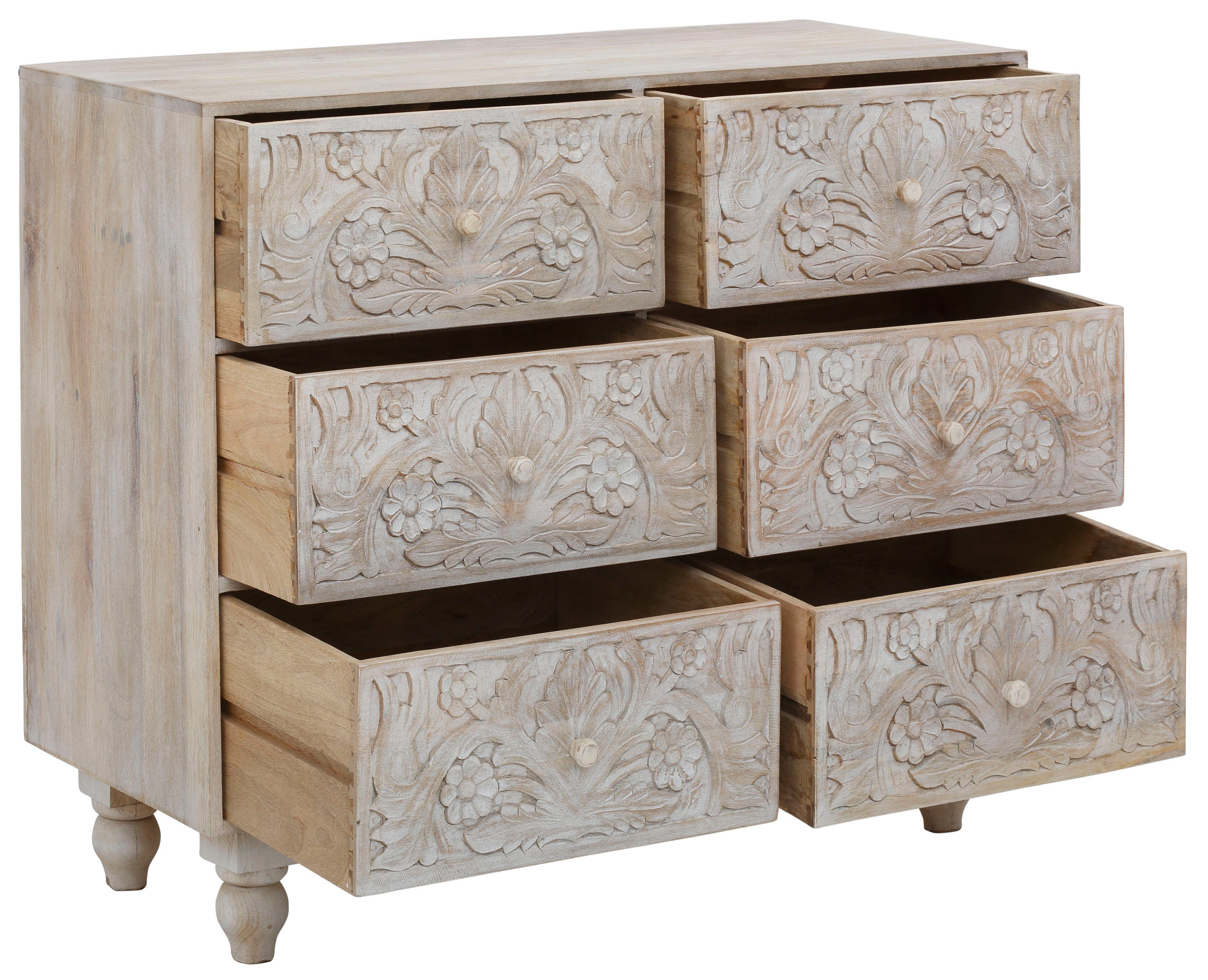 Home affaire Kast Lavin Sideboard Mangohout, met decoratief houtsnijwerk, met de hand gemaakt, breedte 110 cm