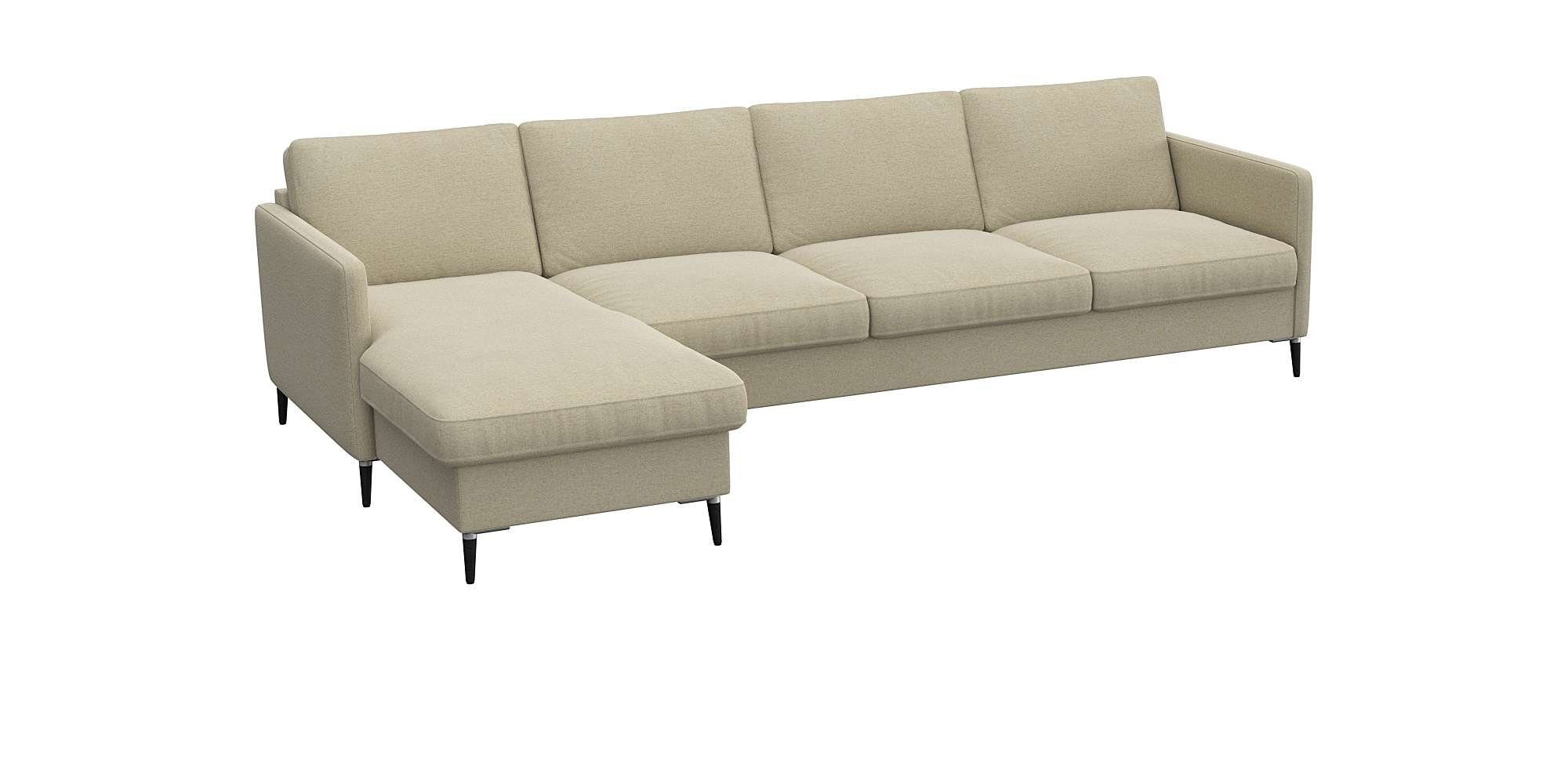 FLEXLUX Hoekbank Fiore, L-vorm smalle armleuningen, koudschuim, poten aluminium + zwart