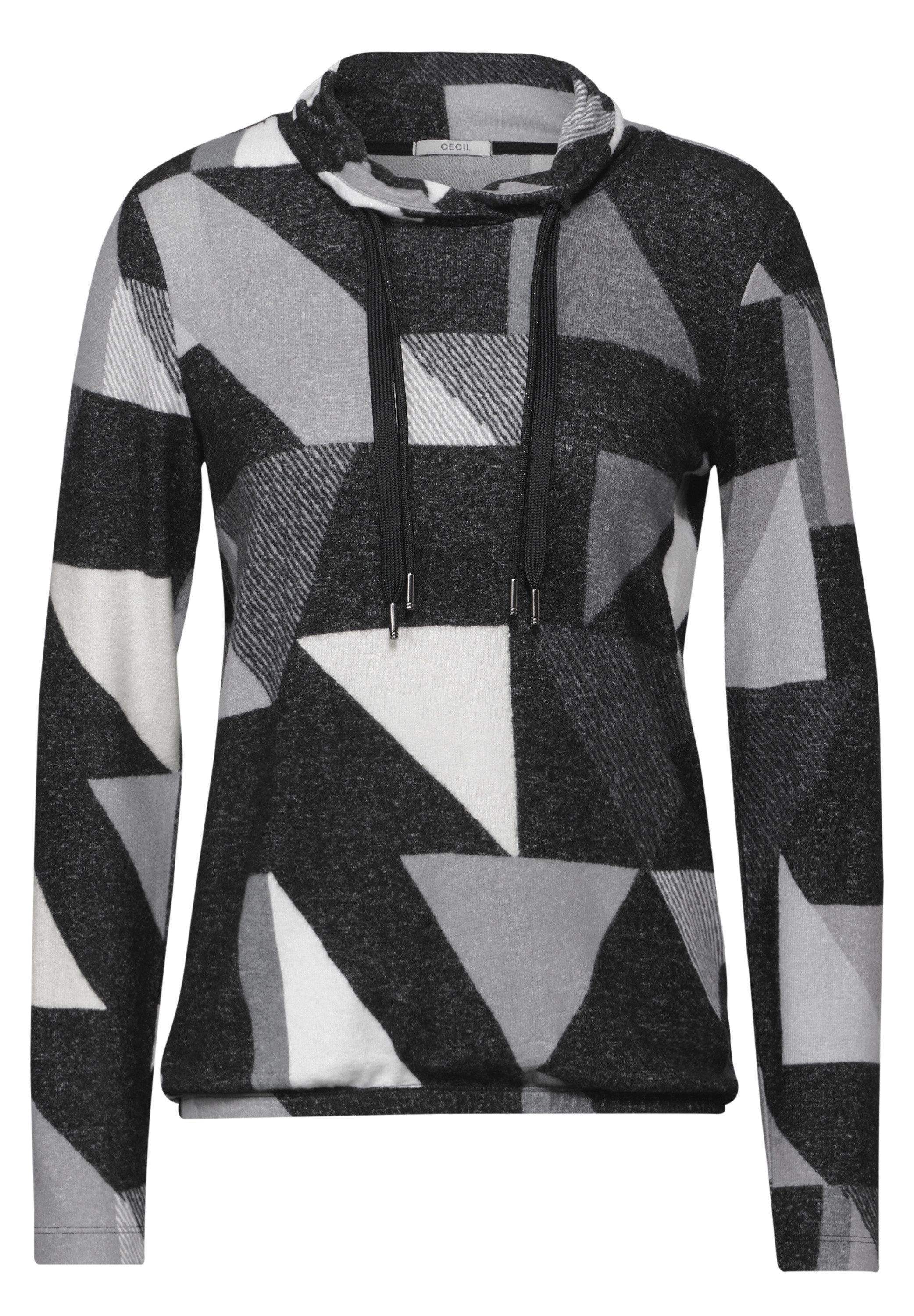 Cecil Shirt met lange mouwen met sjaalkraag en grafisch patroon