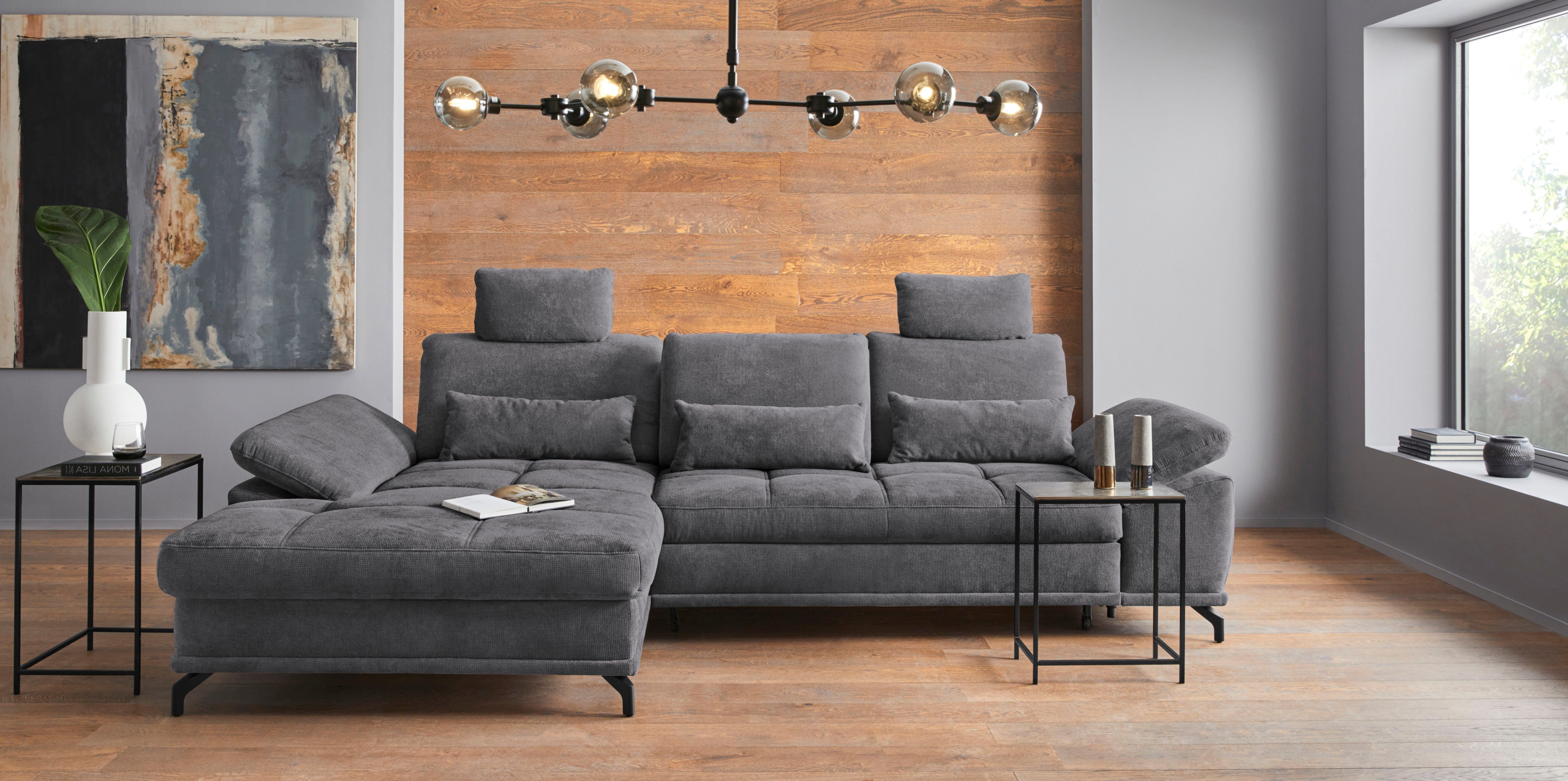 Places of Style Hoekbank Costello L-Form, B: 301 cm mit Sitztiefen-, Armteilverstellung & 3 nierkussens, optionele bedfunctie en bedlade