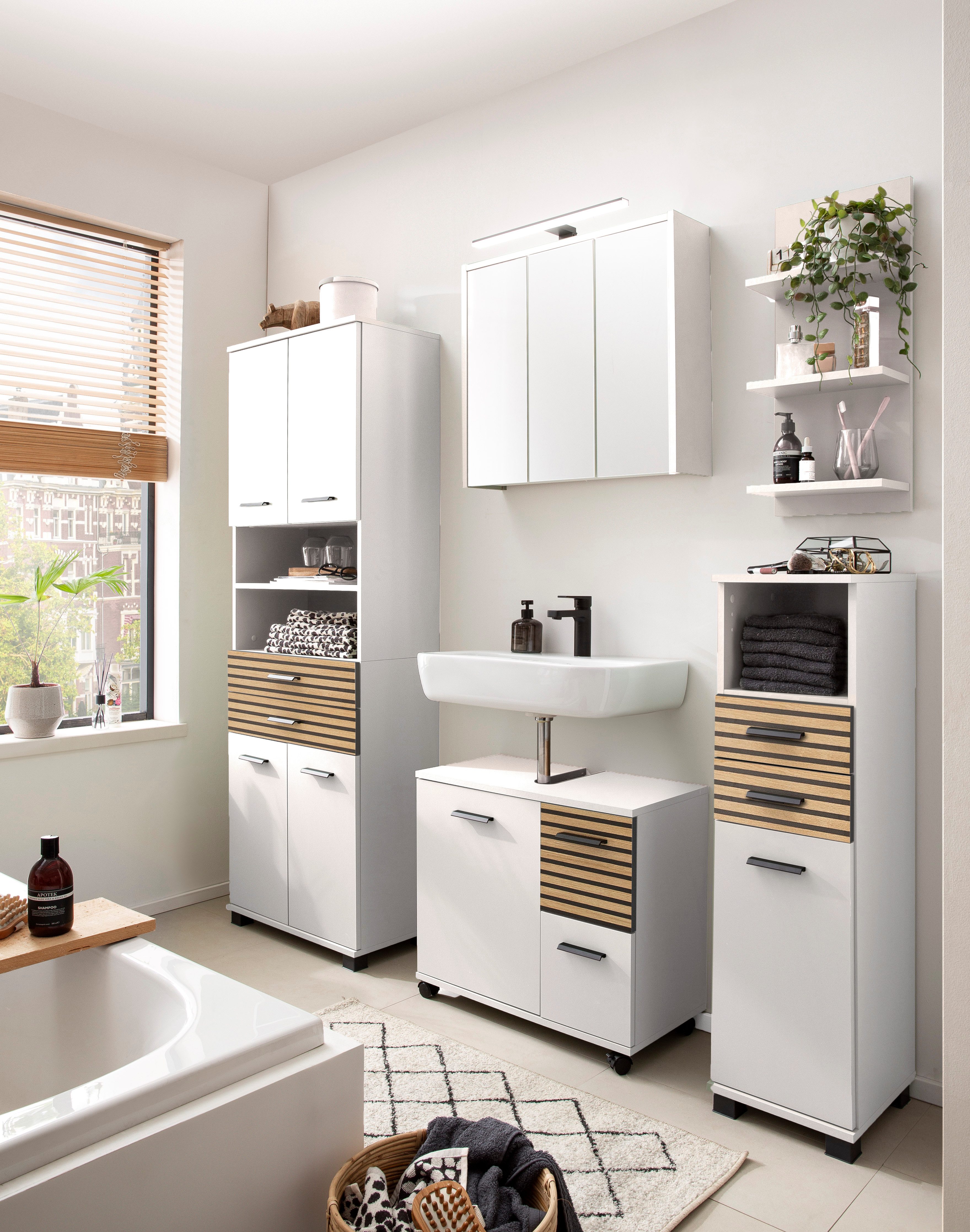 Schildmeyer Wandplank Katta, breedte 30 cm Drie planken, achterwand in akoestische look