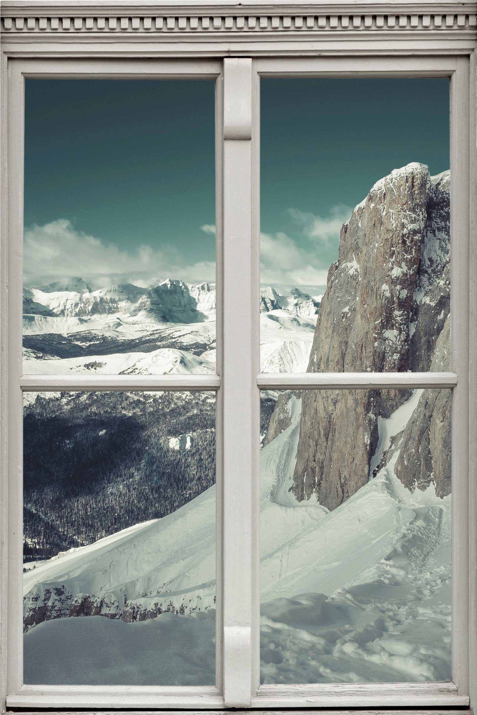 queence Wandfolie Besneeuwde bergen Muursticker, muurdecoratie, zelfklevend, 3D, raam