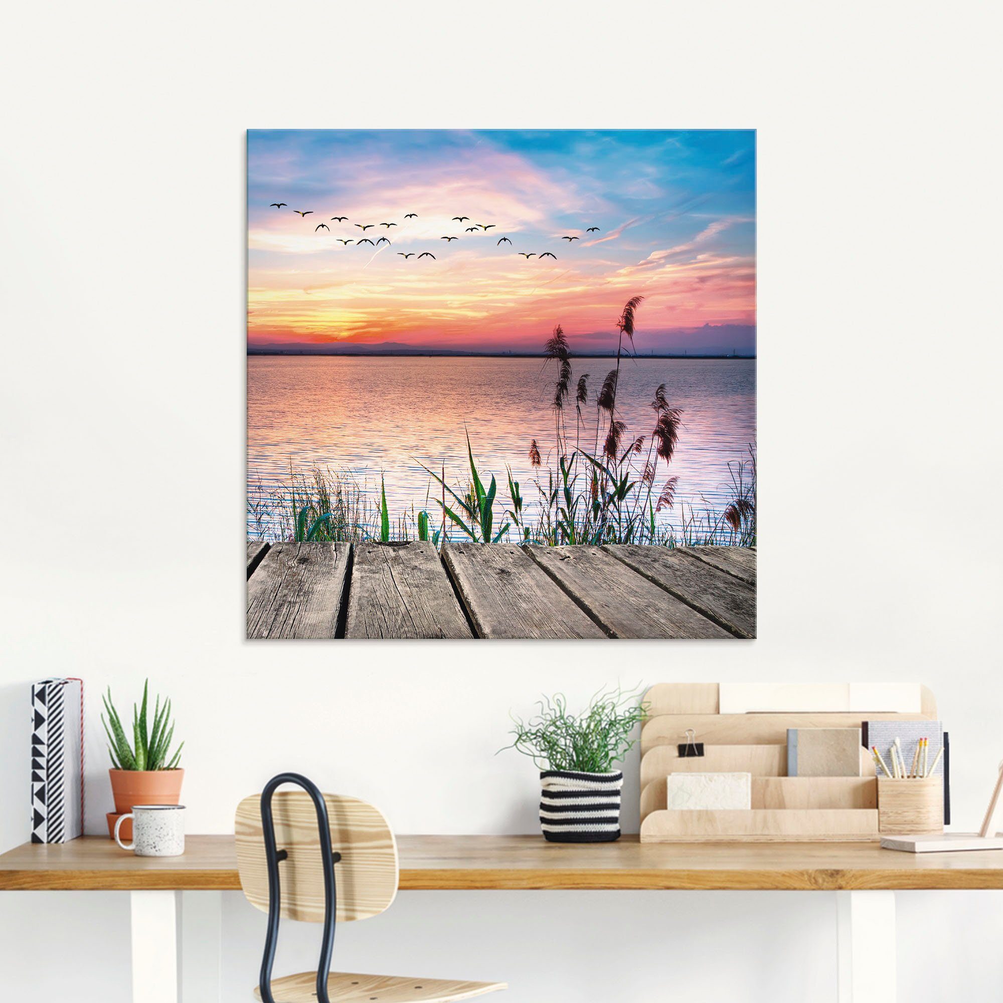 Artland Print op glas Het meer in de kleuren van de wolken