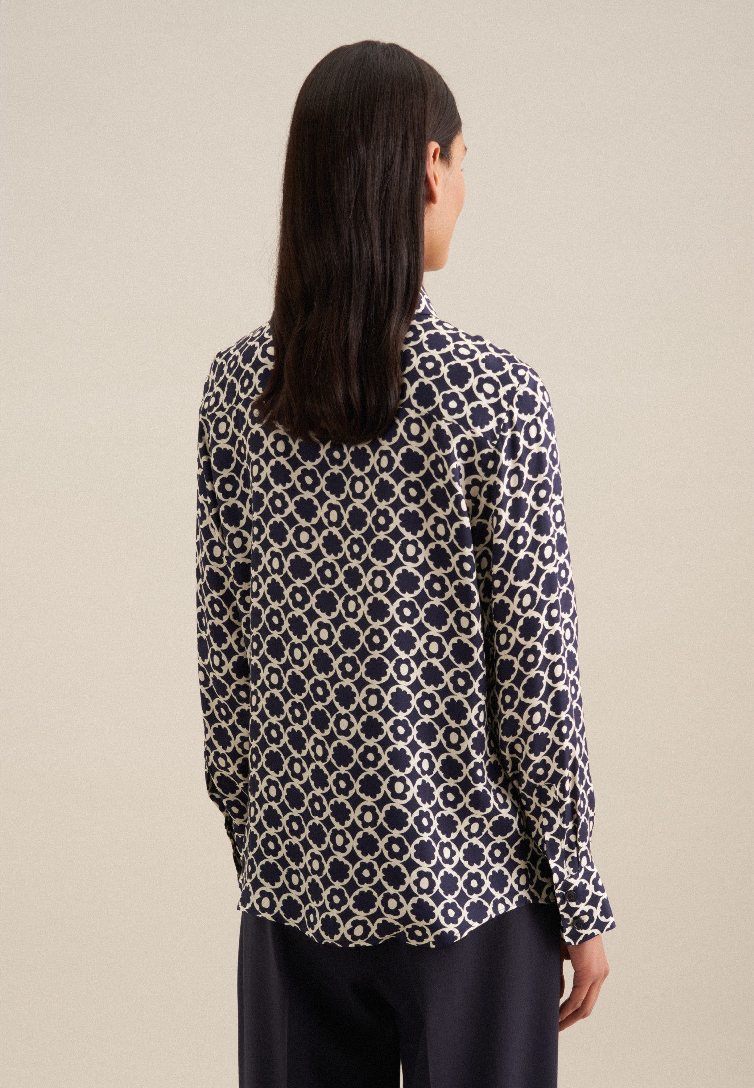 seidensticker Overhemdblouse Zwarte roos Lange mouwen kraag print