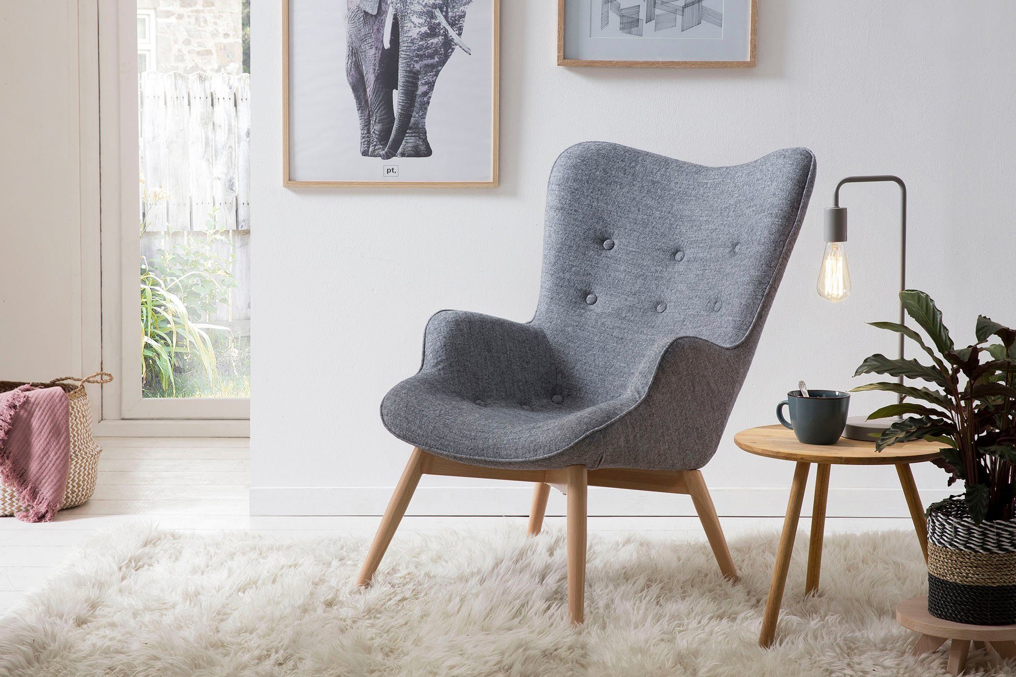 SalesFever Relaxfauteuil met decoratieve capitonnage tv-fauteuils maat Geweven stof grijs