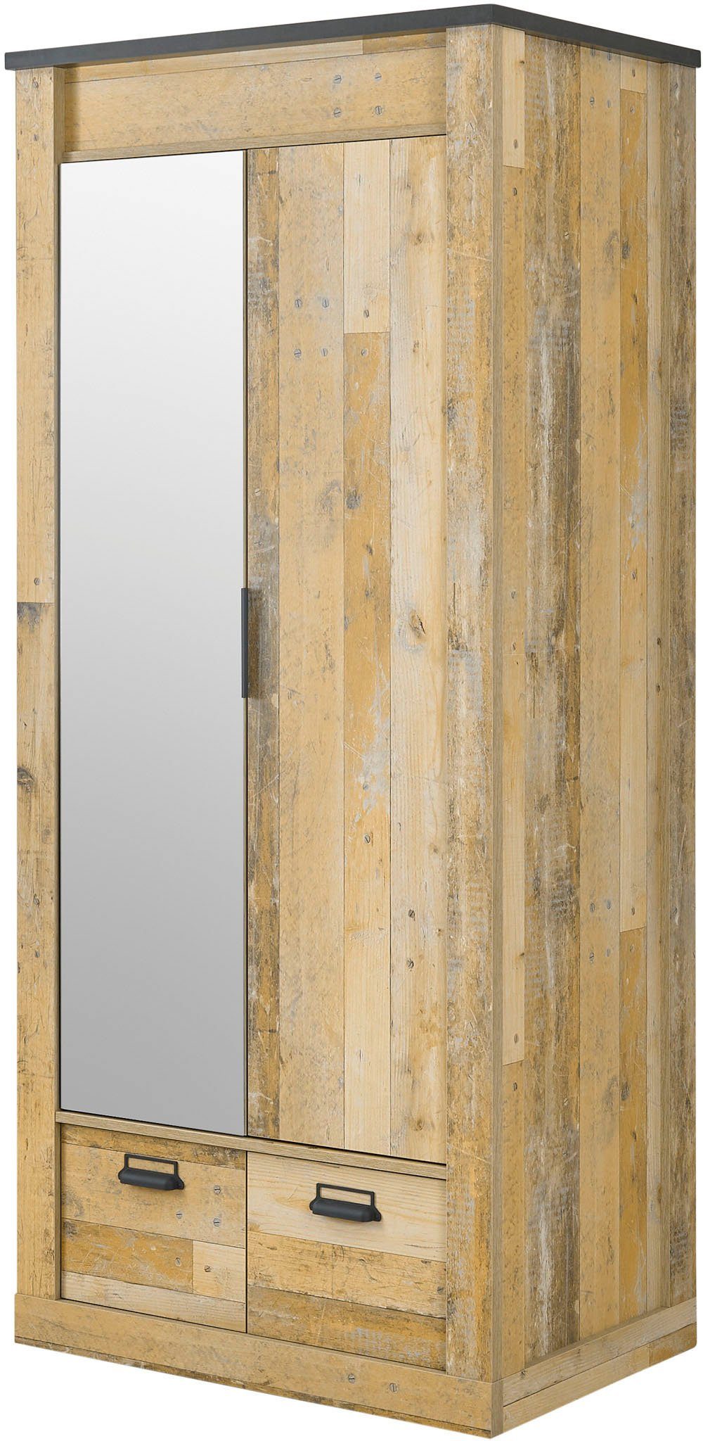 Home affaire Kledingkast SHERWOOD linn kast garderobe met spiegel kan worden gebruikt met kledingstang of legplanken, breedte 93 cm