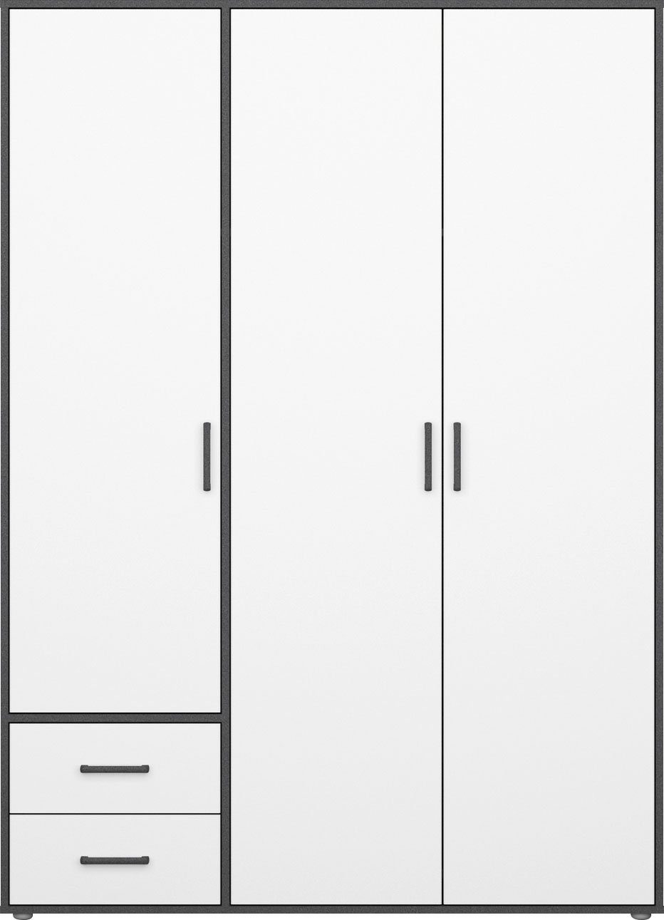 rauch Draaideurkast Voyager, kledingkast met buitenladen, garderobe moderne grepen in grijs metallic met buitenlades made in germany