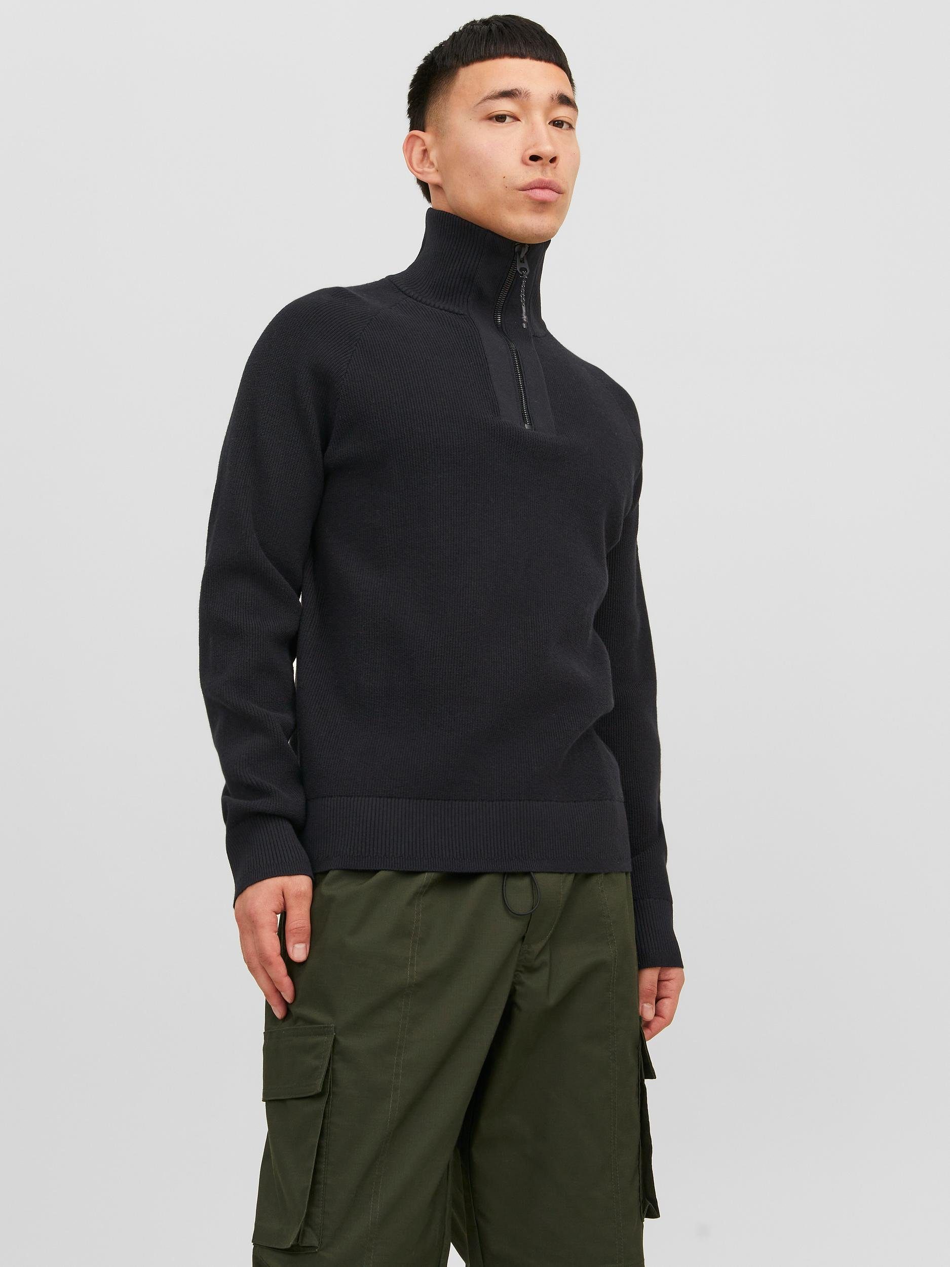 Jack & Jones Trui met staande kraag JCOFILO KNIT HALF ZIP SN heren pullovers maat S zwart