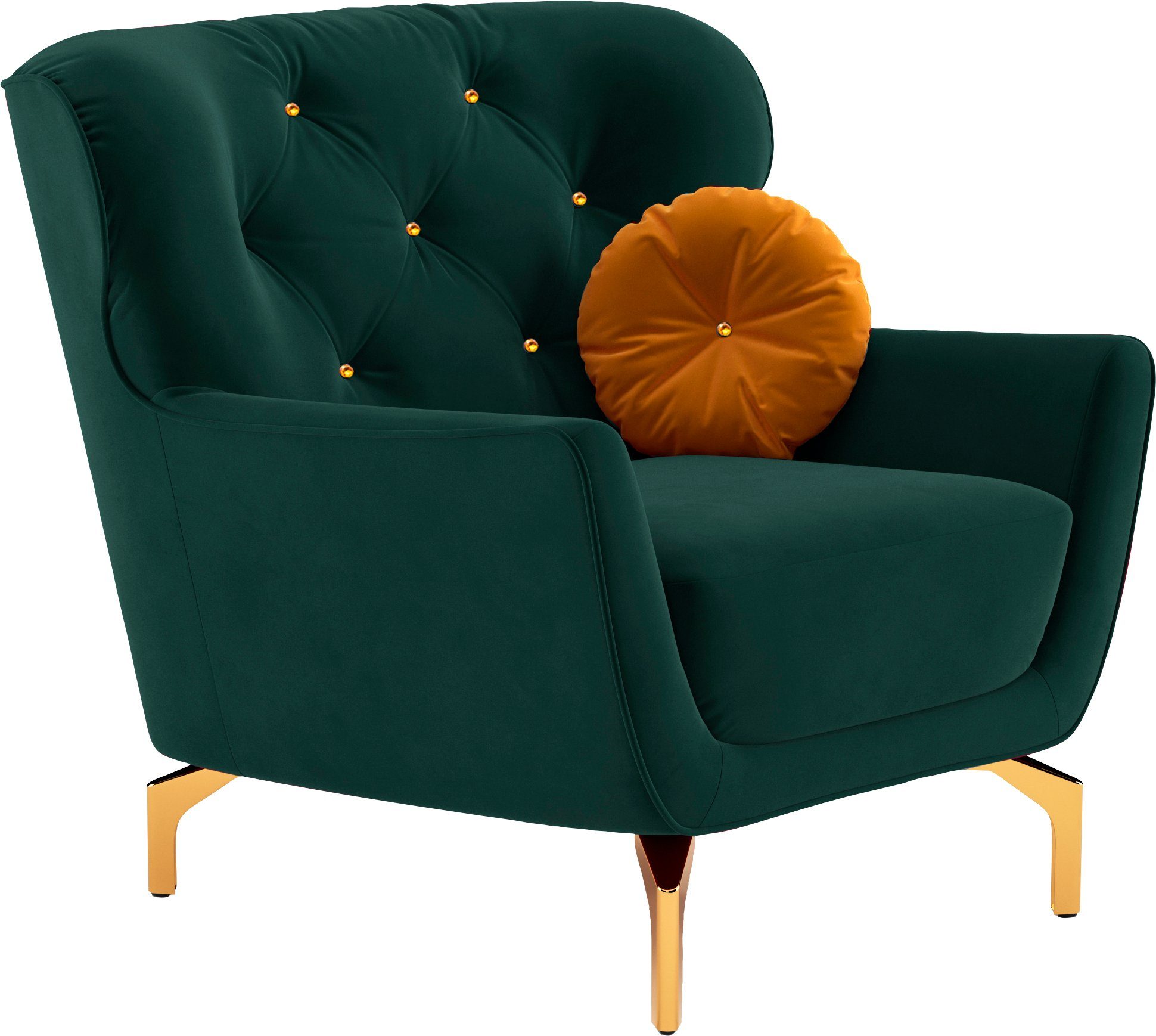 sit&more Fauteuil Orient 3 inclusief 1 sierkussen met strassteentjes, goudkleurige metalen poten