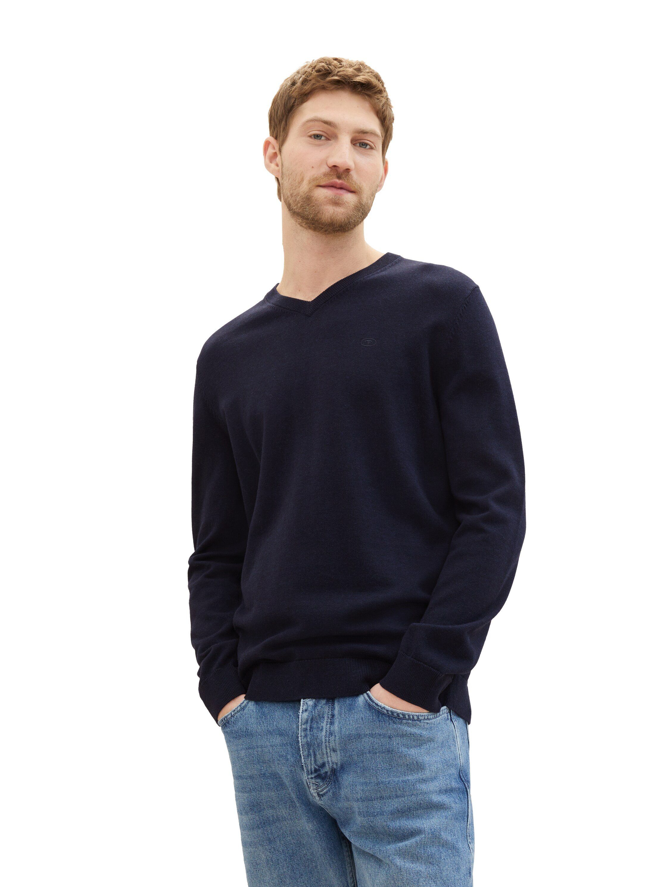 Tom Tailor Trui met V-hals met klein logoborduursel heren v-hals truien maat XL blauw