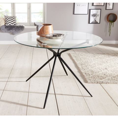 INOSIGN Glazen tafel Silvi rond, ø 110 cm, zwart metalen frame