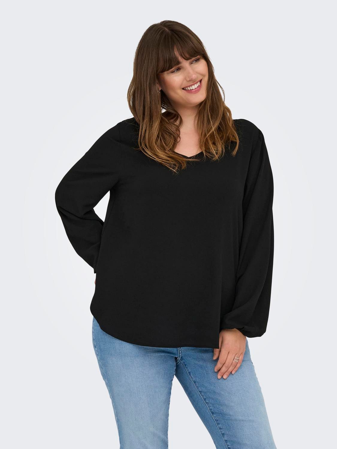 ONLY CARMAKOMA Shirt CARVICA LIFE L/S V-NECK TOP WVN NOOS