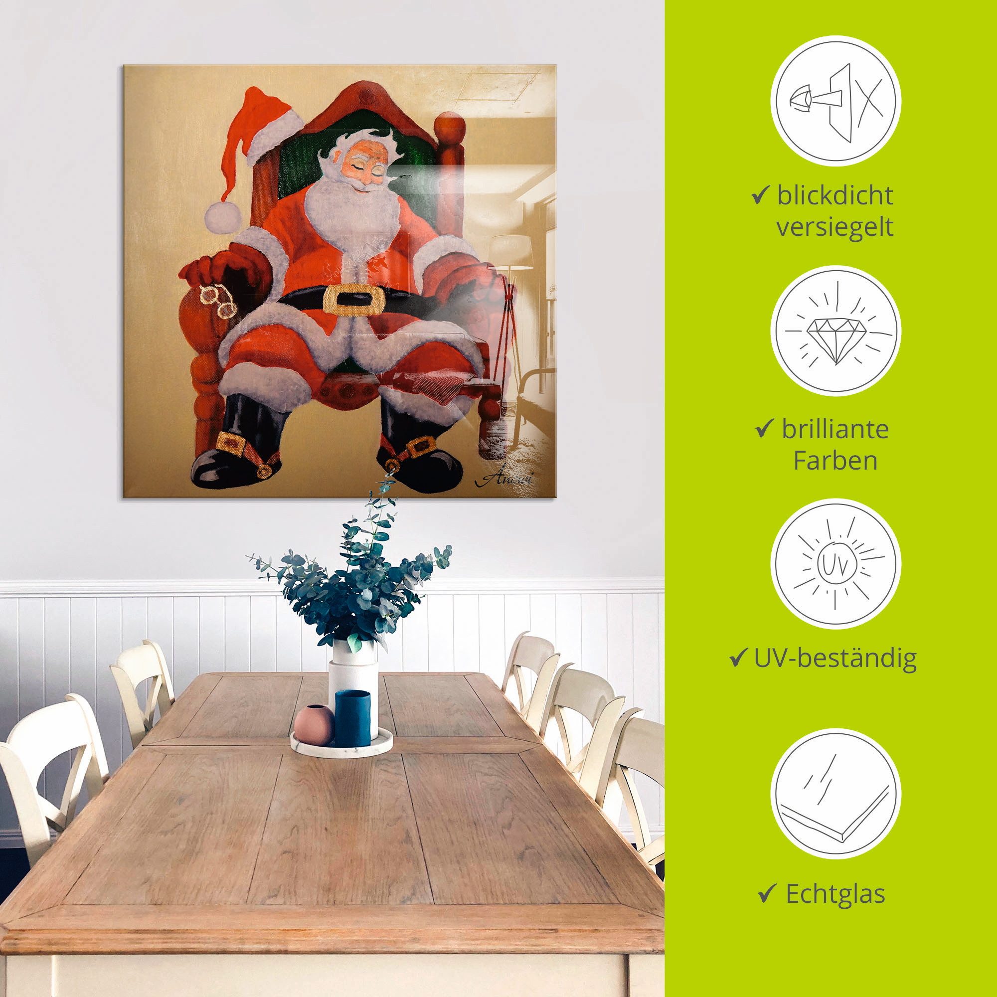 Artland Print op glas Slapende kerstman in verschillende maten