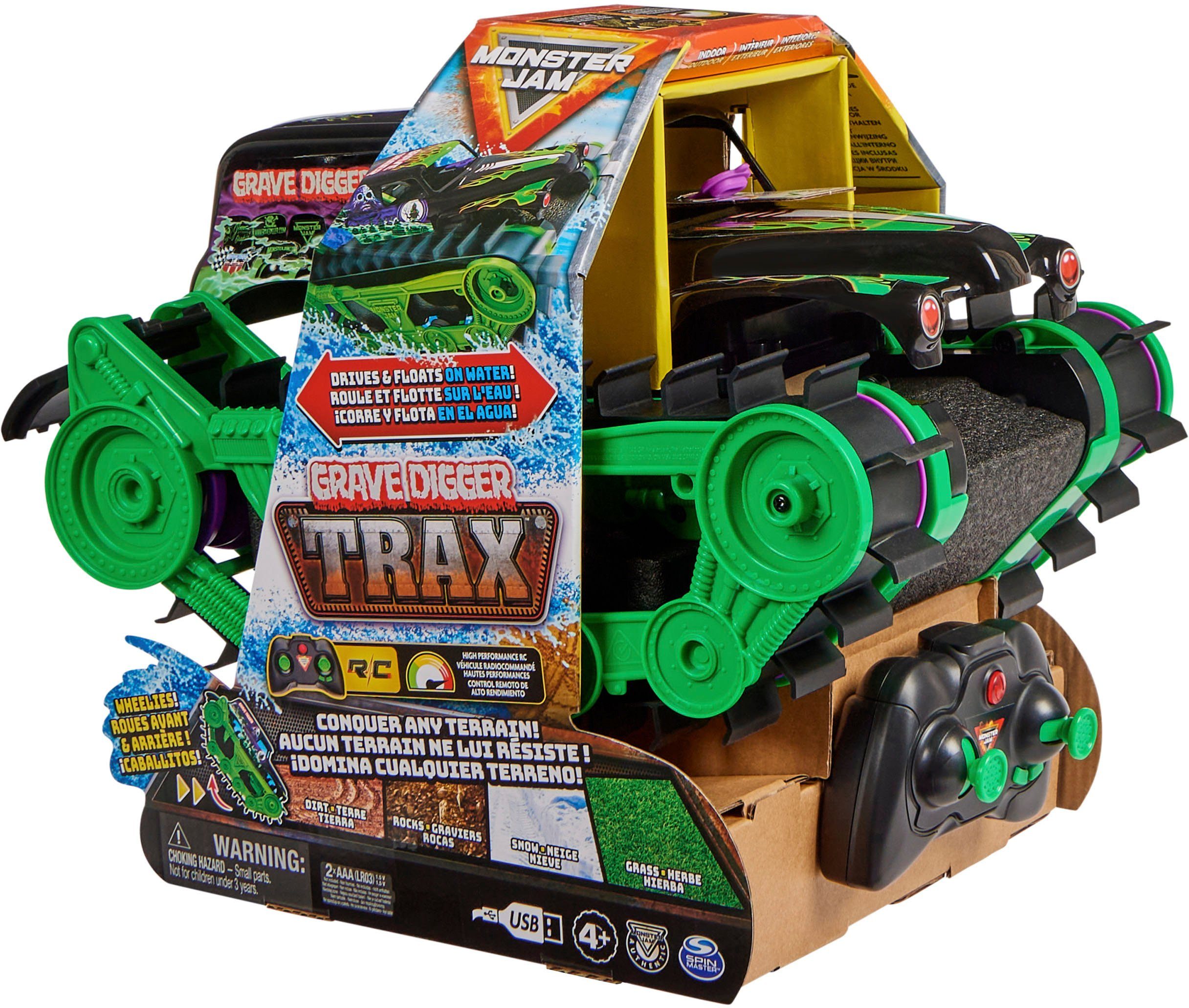 Spin Master Rc-monstertruck Monster Jam - Grave Digger Trax All-terrain, terreinvaardig op de oever en in het water