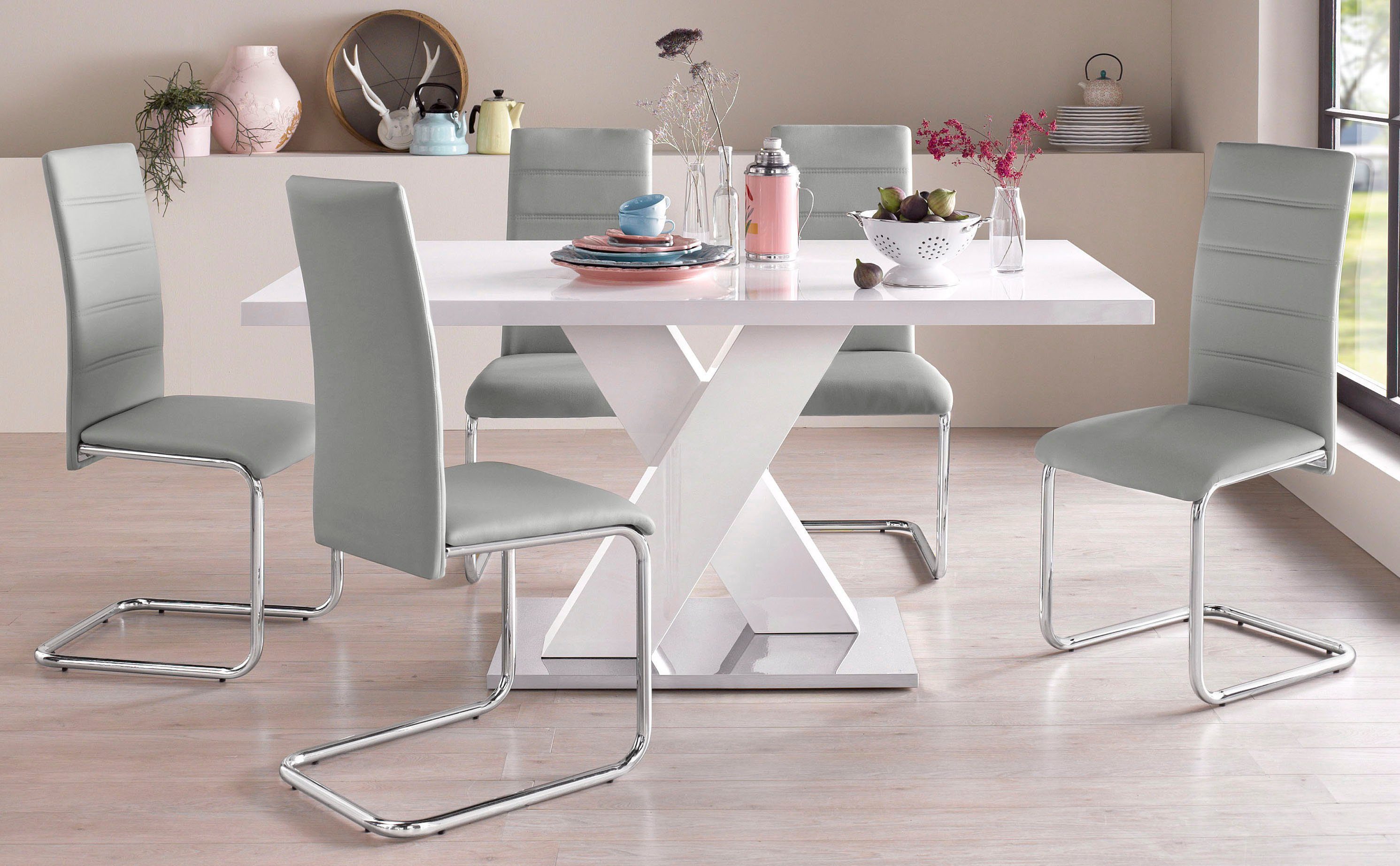 INOSIGN Vrijdragende stoel Adora (2 of set van 4) bekleding in imitatieleer, verchroomd metalen frame (set)