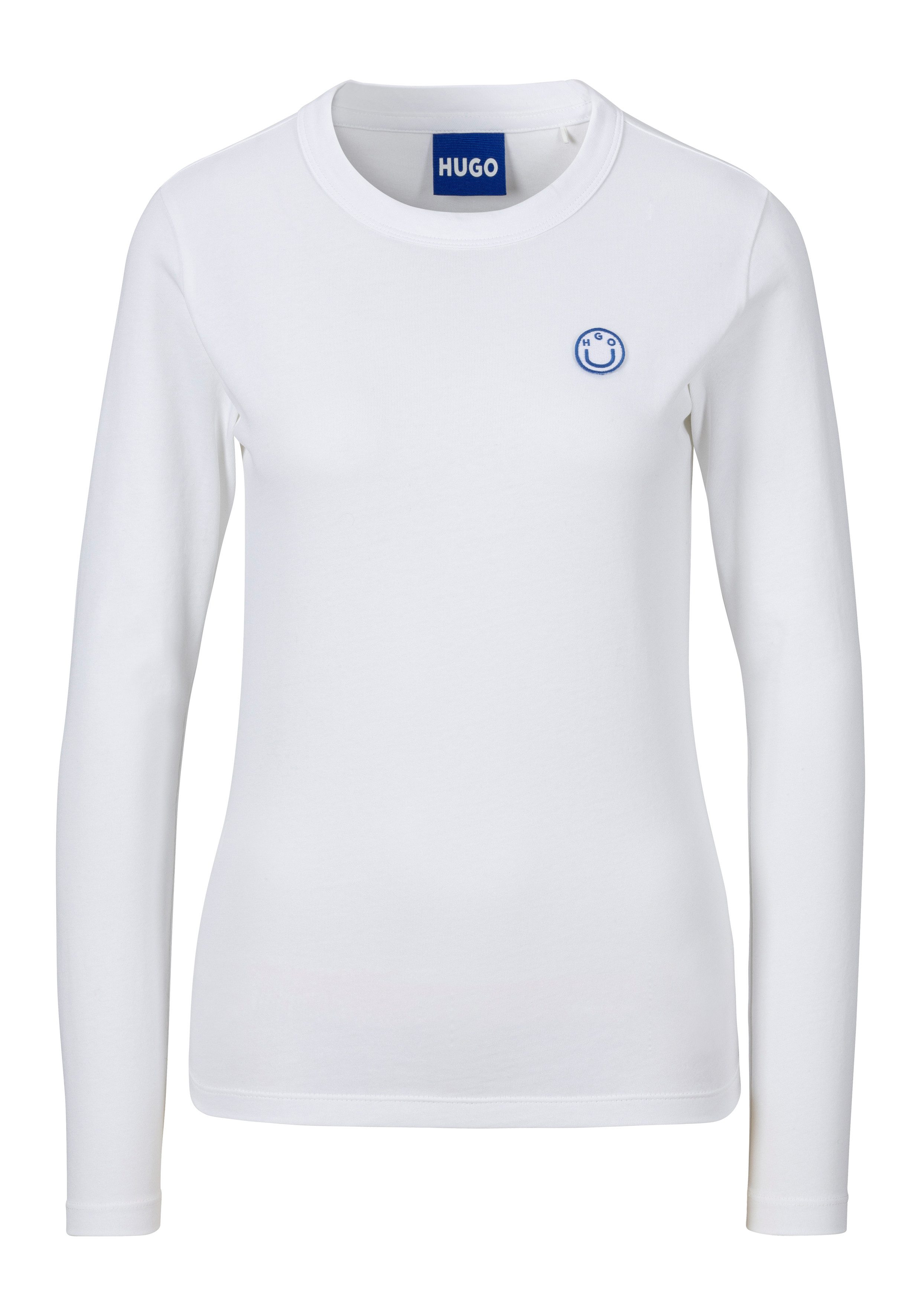 HUGO Blue Longsleeve Daliria met label-badge met happy hugo logo