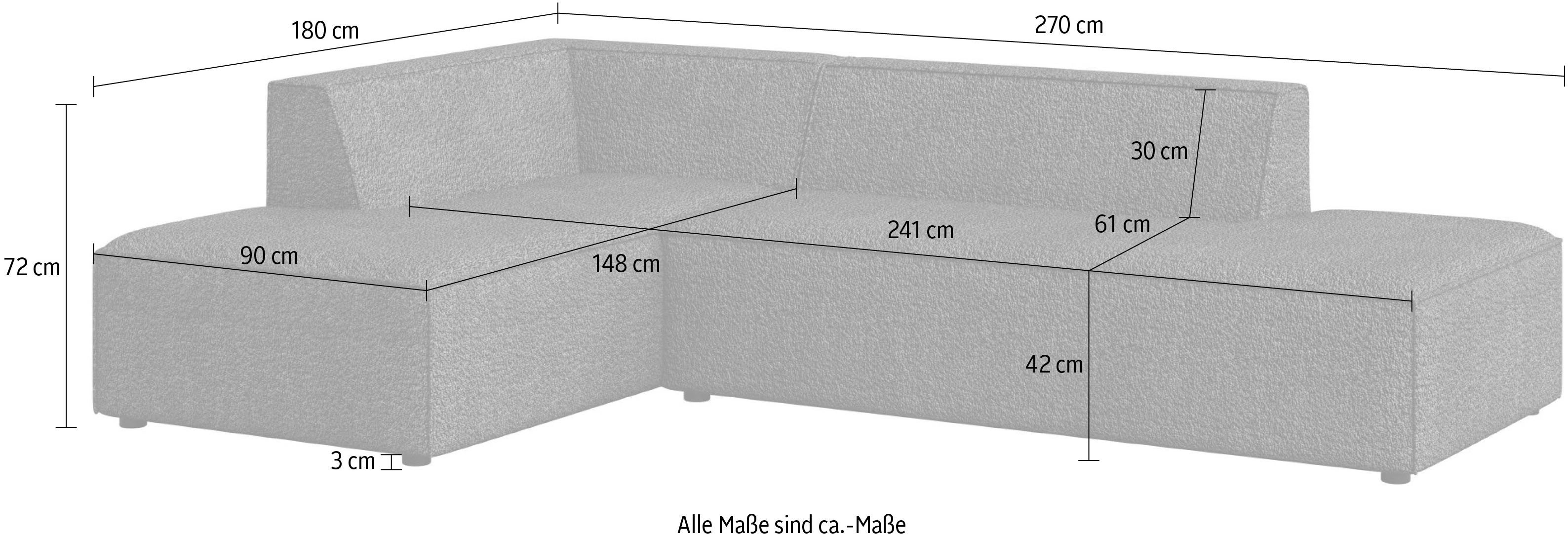 INOSIGN Hoekbank Cavan met ottomane links of rechts bestelbaar L-vorm met golfondersteuning, afmetingen B/D/H: 270/180/72 cm
