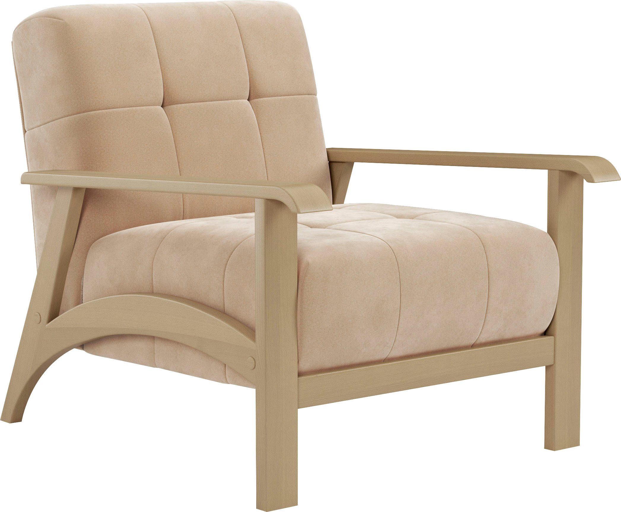sit&more Fauteuil Billund Armleuningen van natuurlijk beukenhout, verschillende bekledingen en kleuren