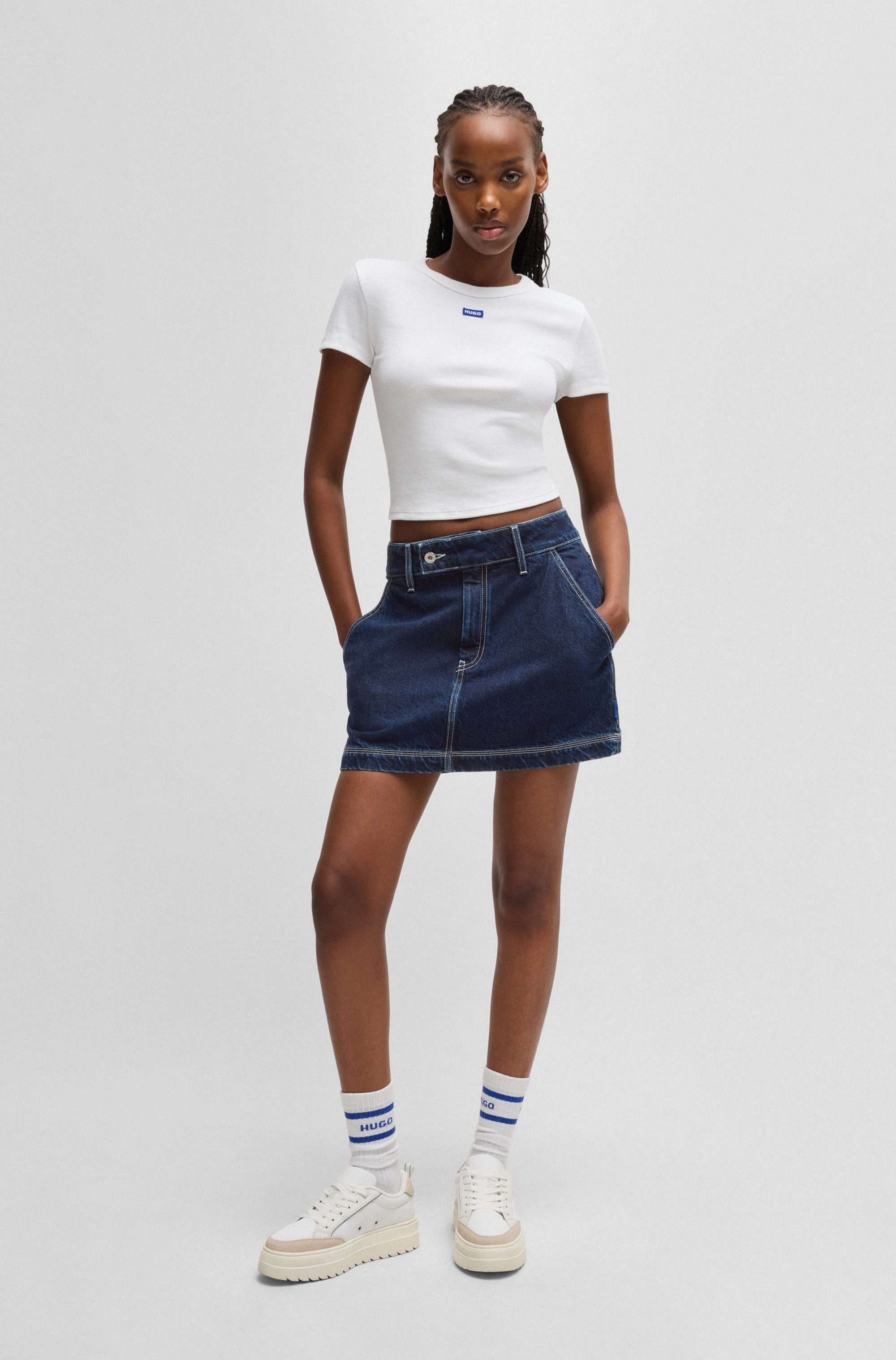 HUGO Blue Minirok Garalia_B met contrasterende stiksels