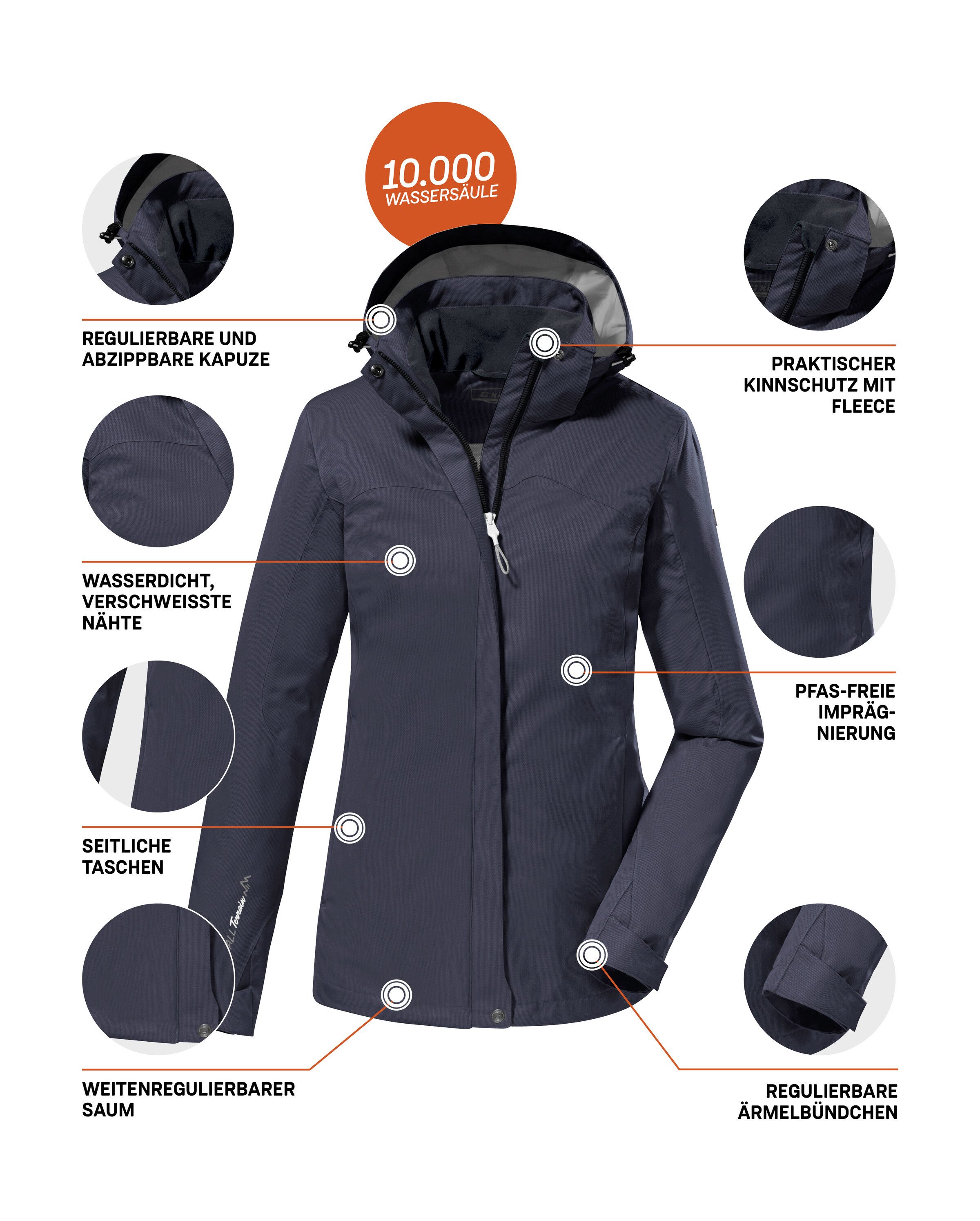 Killtec Outdoorjack KOS 133 WMN JCKT Water- en winddichte damesjack met afneembare capuchon, PFAS-vrij